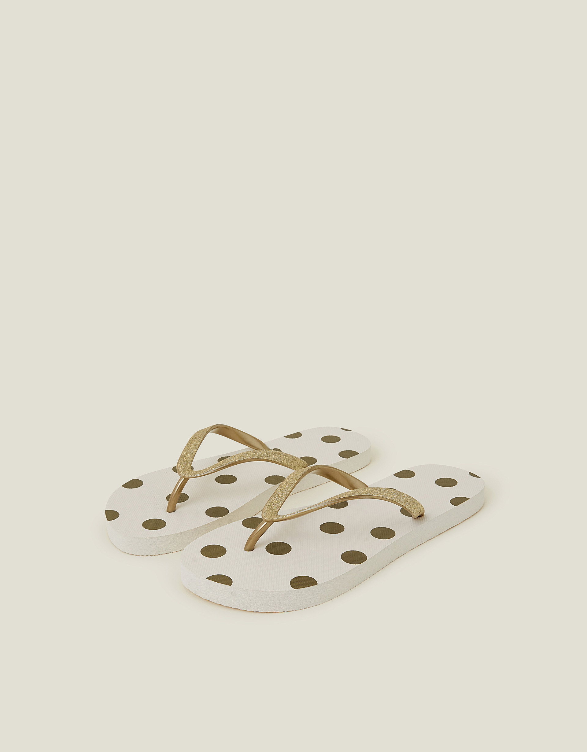 Metallic Polka Dot Flip Flops Gold, Size: M - Accessorize