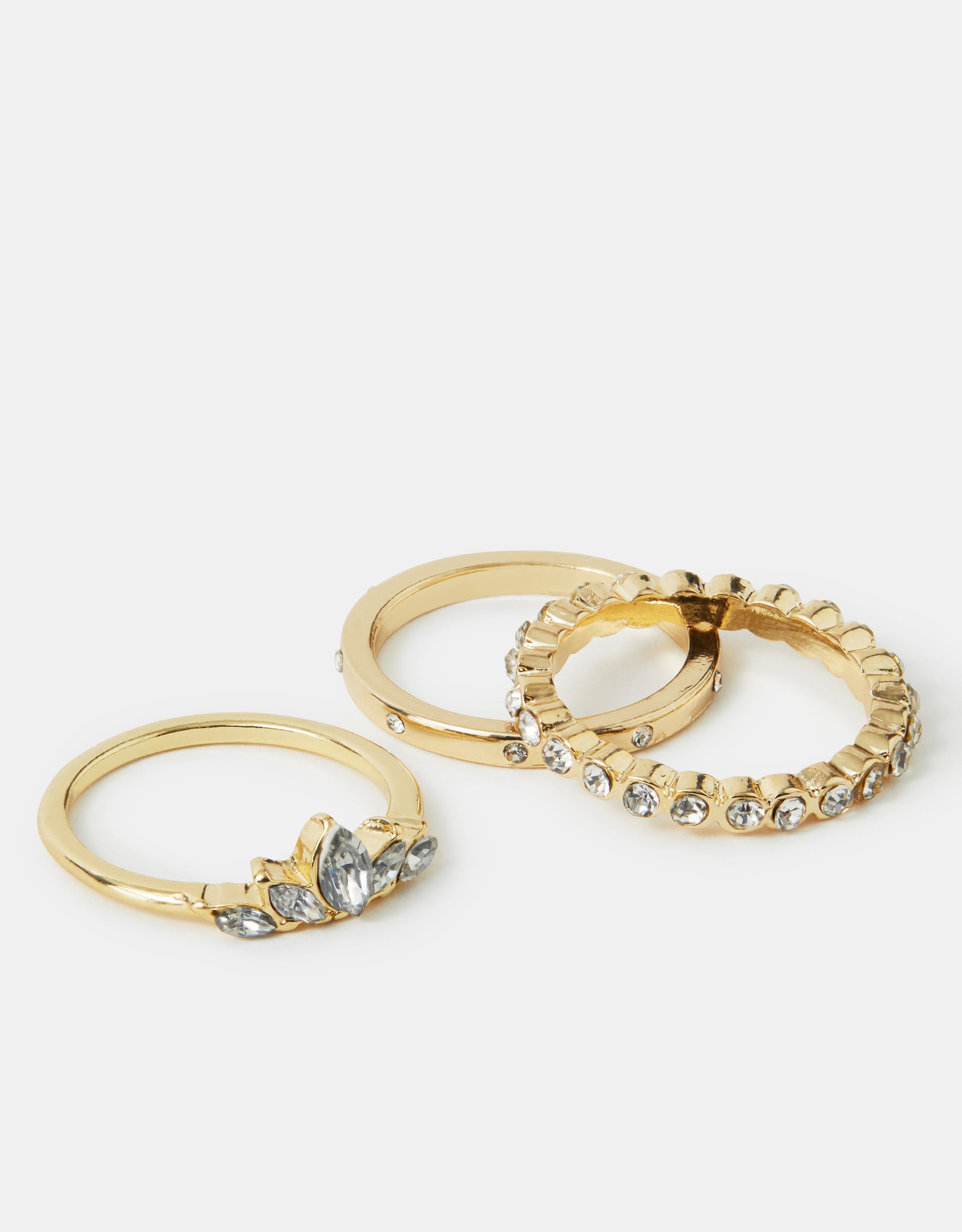 Accessorize 3-Pack Diamanté Stacking Rings, Gold, Size: S
