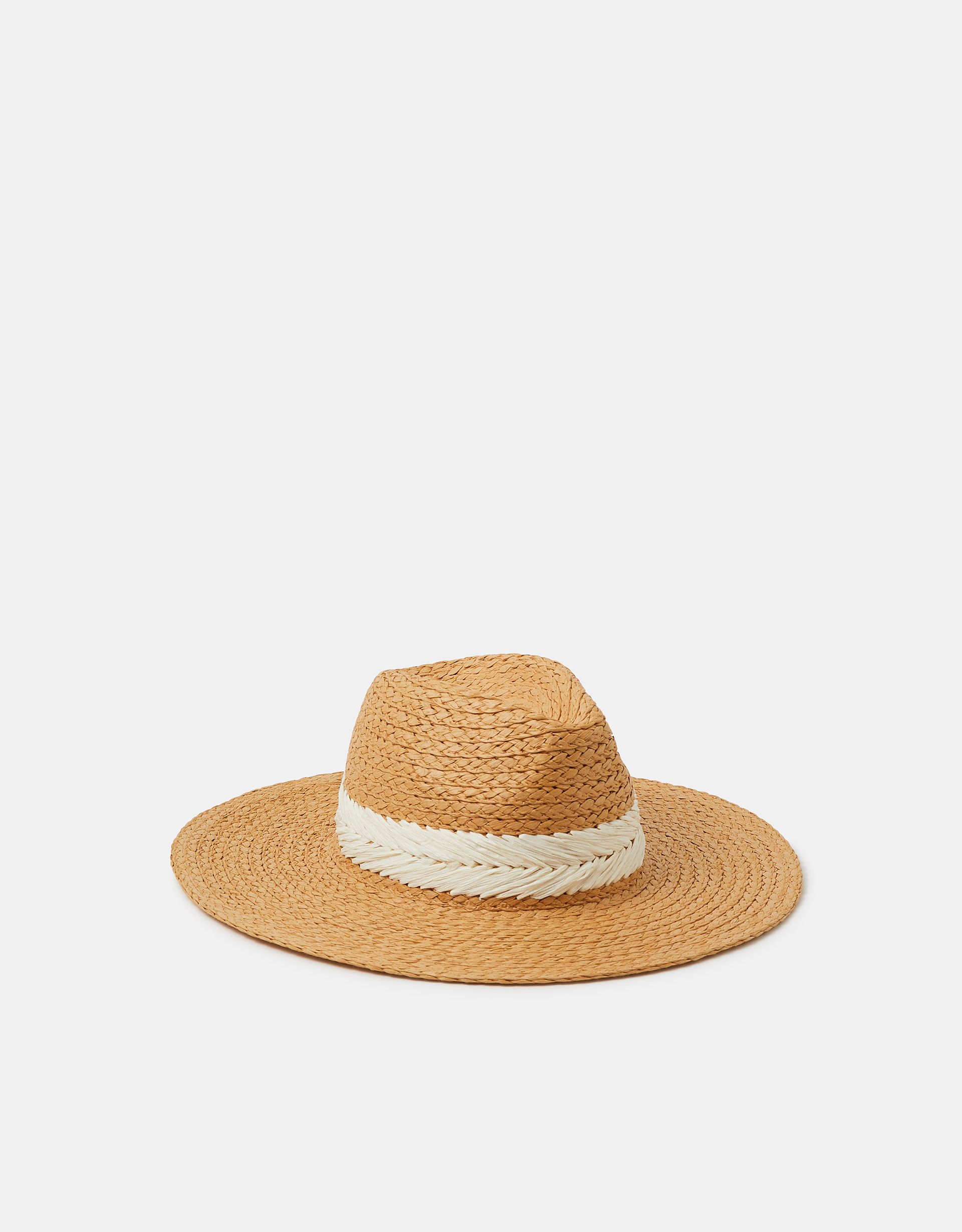 Accessorize Chevron Braided Straw Fedora Hat, Brown & Cream, Size: 67cm