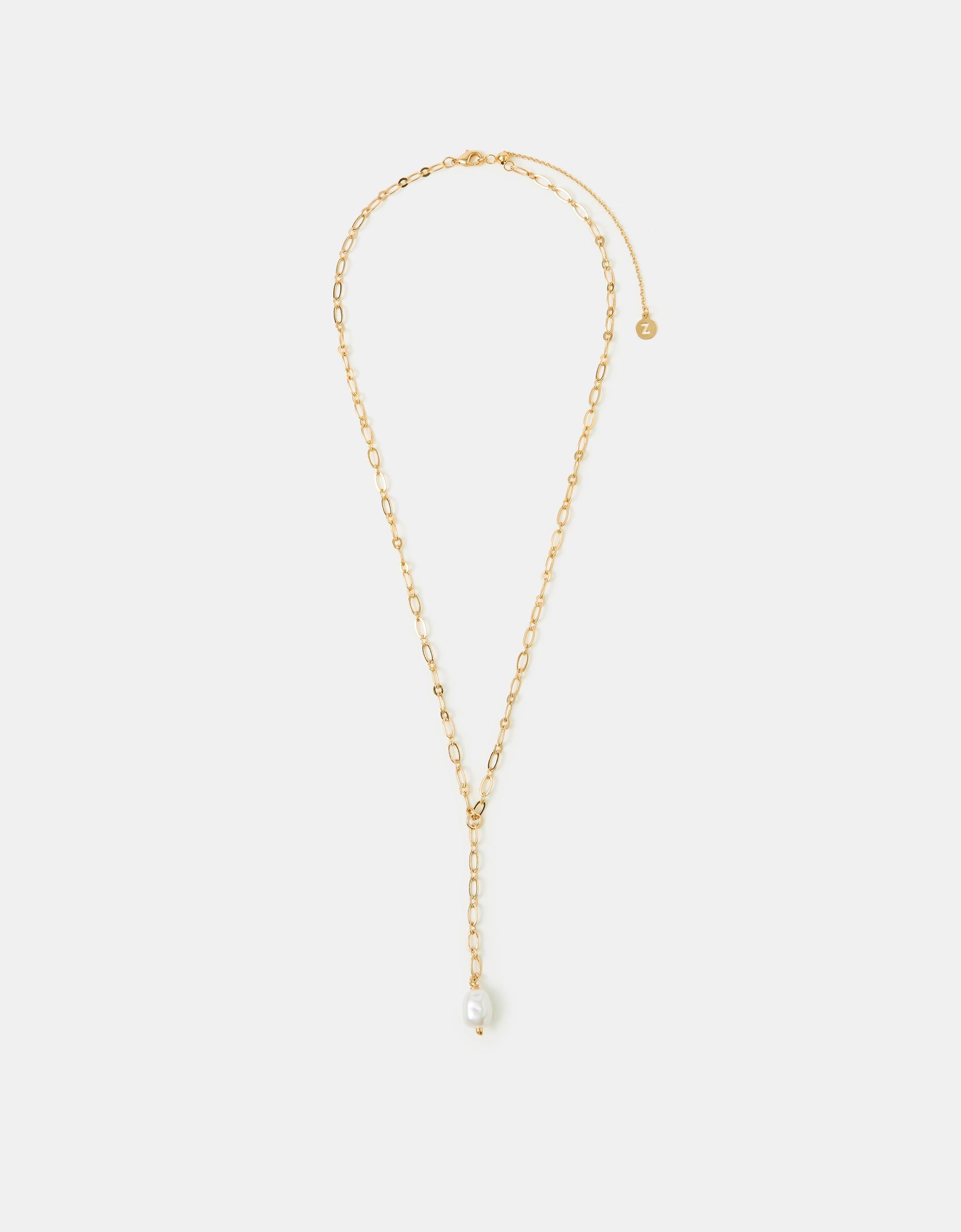 Accessorize Lace 14ct -Plated Pearl Lariat Necklace, Gold