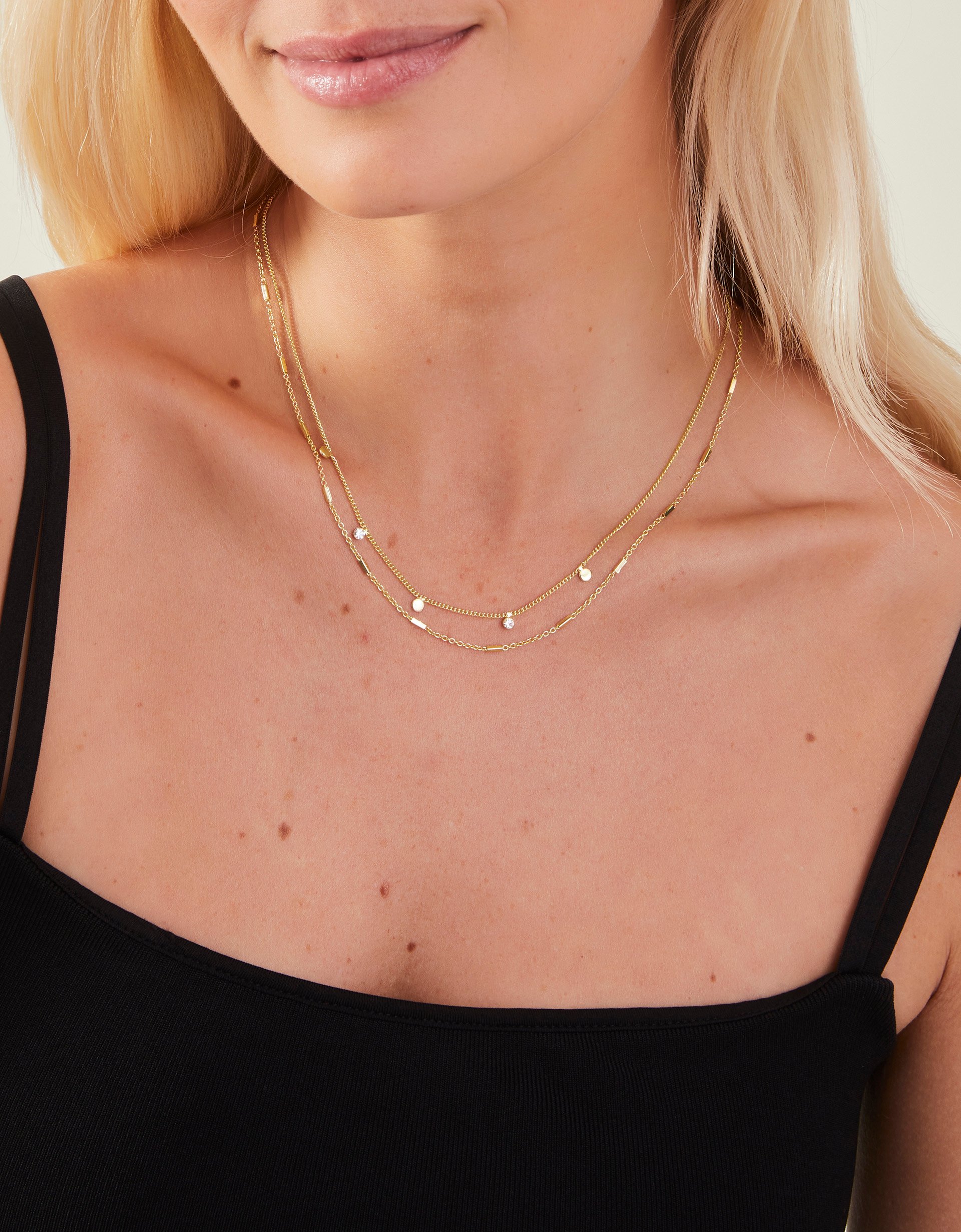 Gold Gem Disc Station Necklace, Size: 43cm, Women's - Accessorize