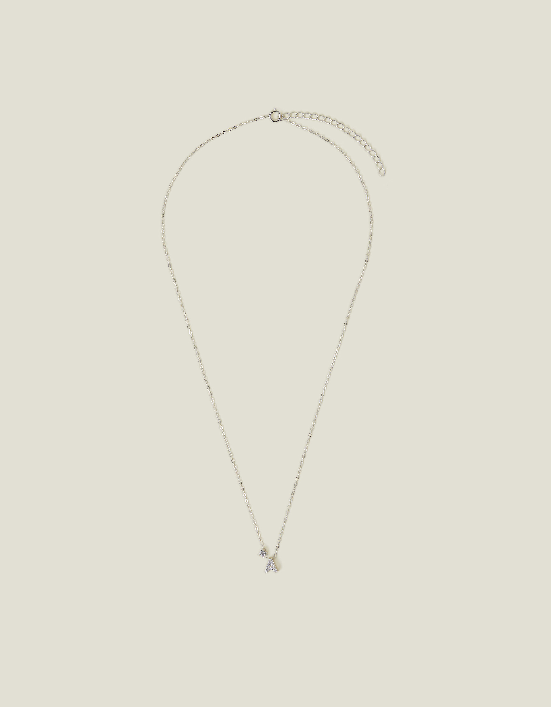 Sterling Silver-plated Diamante Initial Pendant Necklace Silver, Size: U, Women's - Accessorize