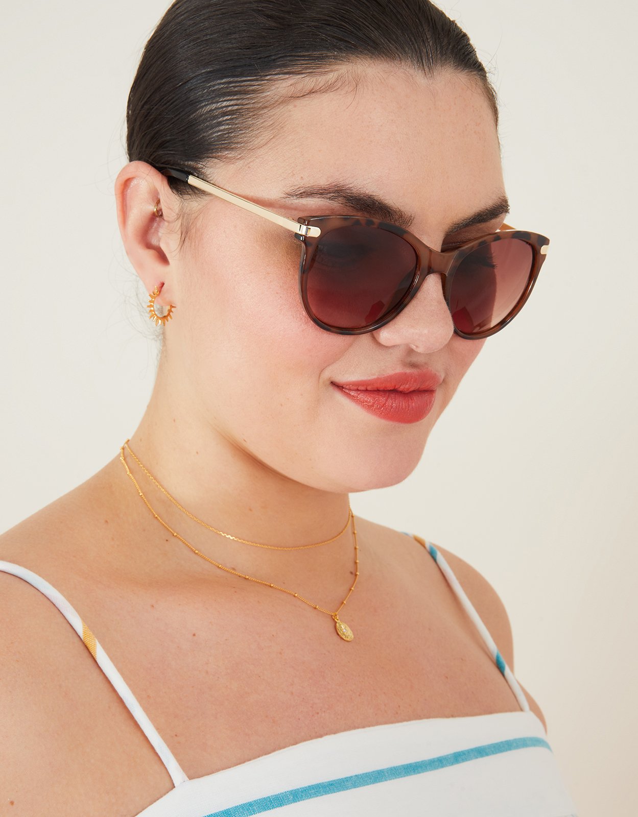 Accessorize Women's Brown Classic Tortoiseshell Metal Arm Sunglasses, Size: 21cm
