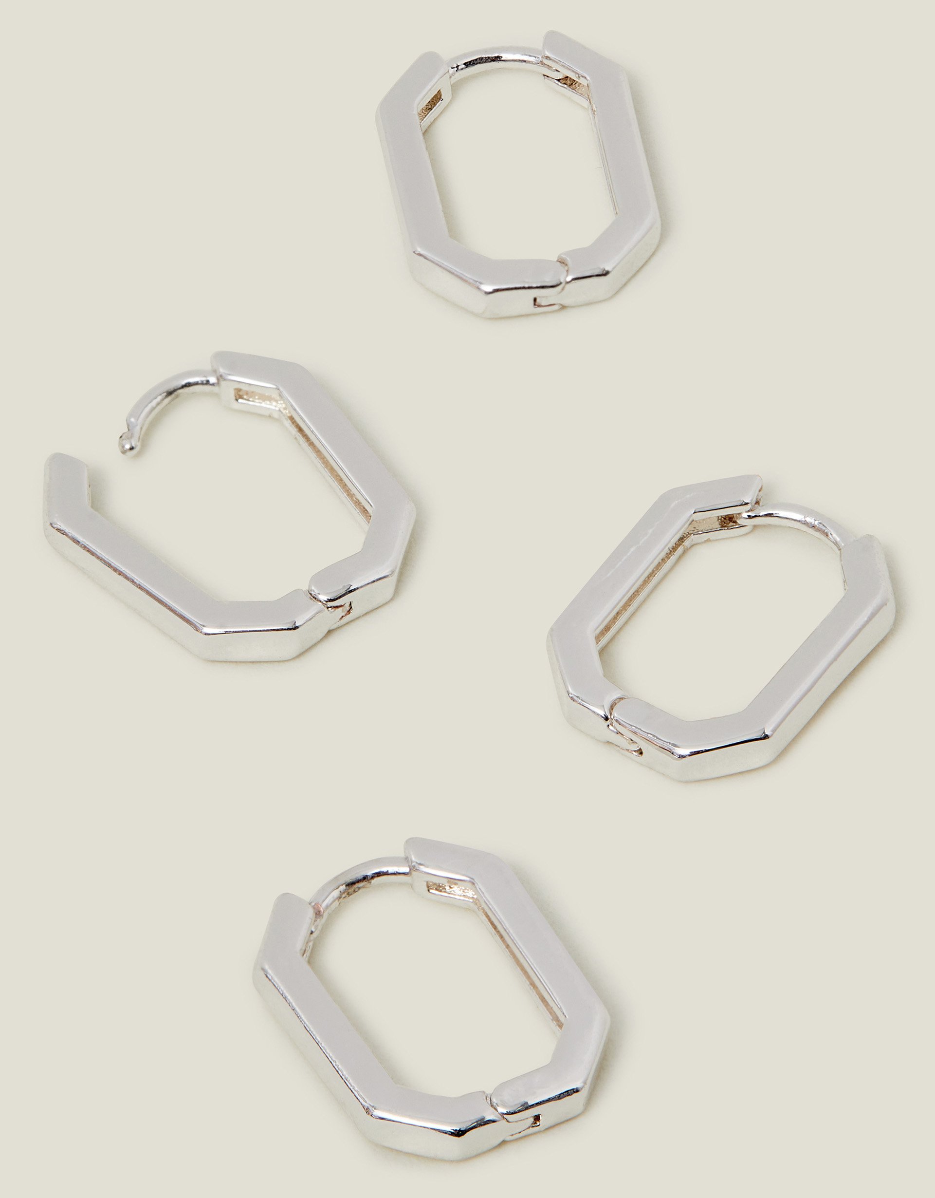 Tan 2-Pack Sterling Silver-plated Rectangular Hoop Earrings - Accessorize