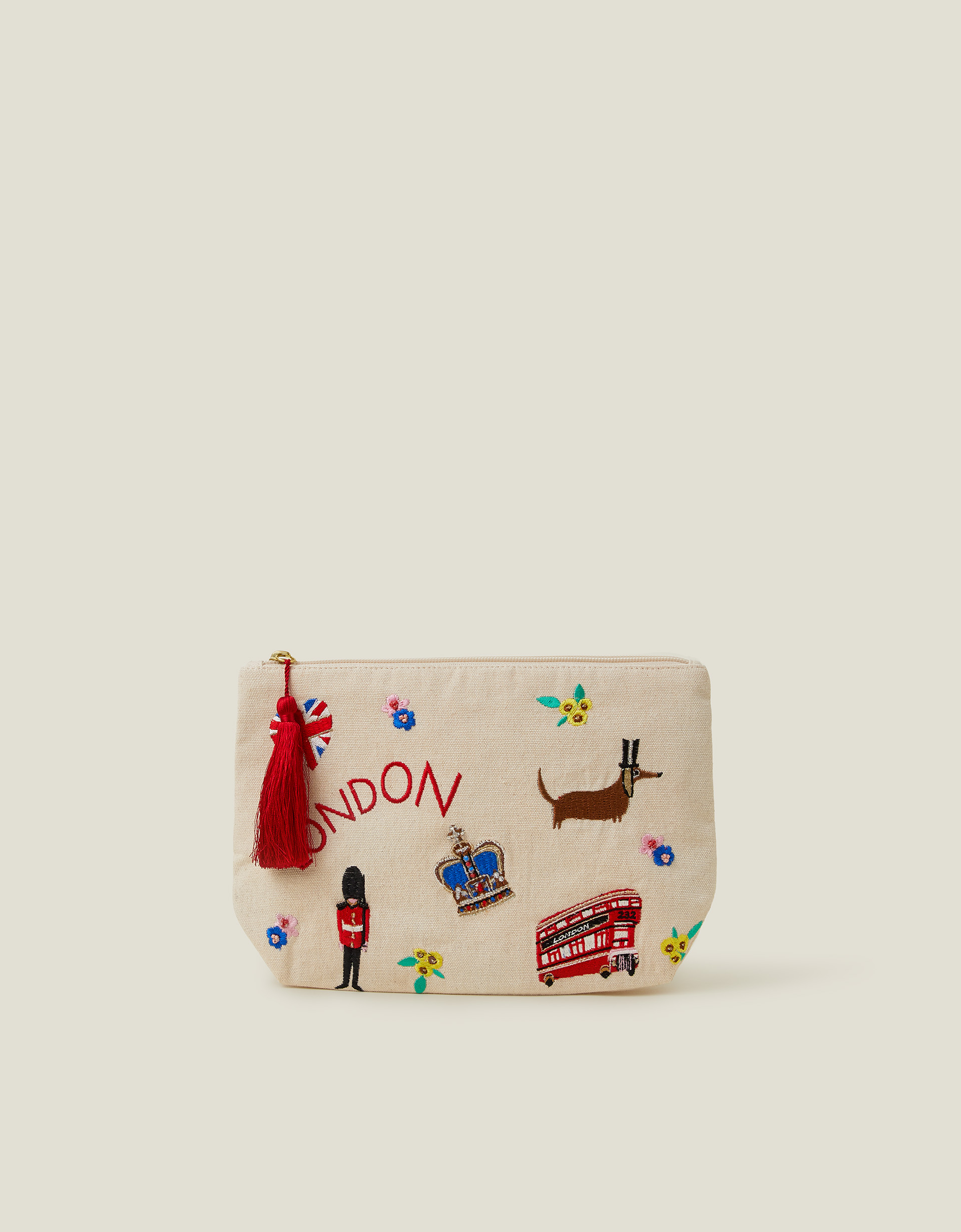 Red Embroidered London Make Up Bag - Accessorize