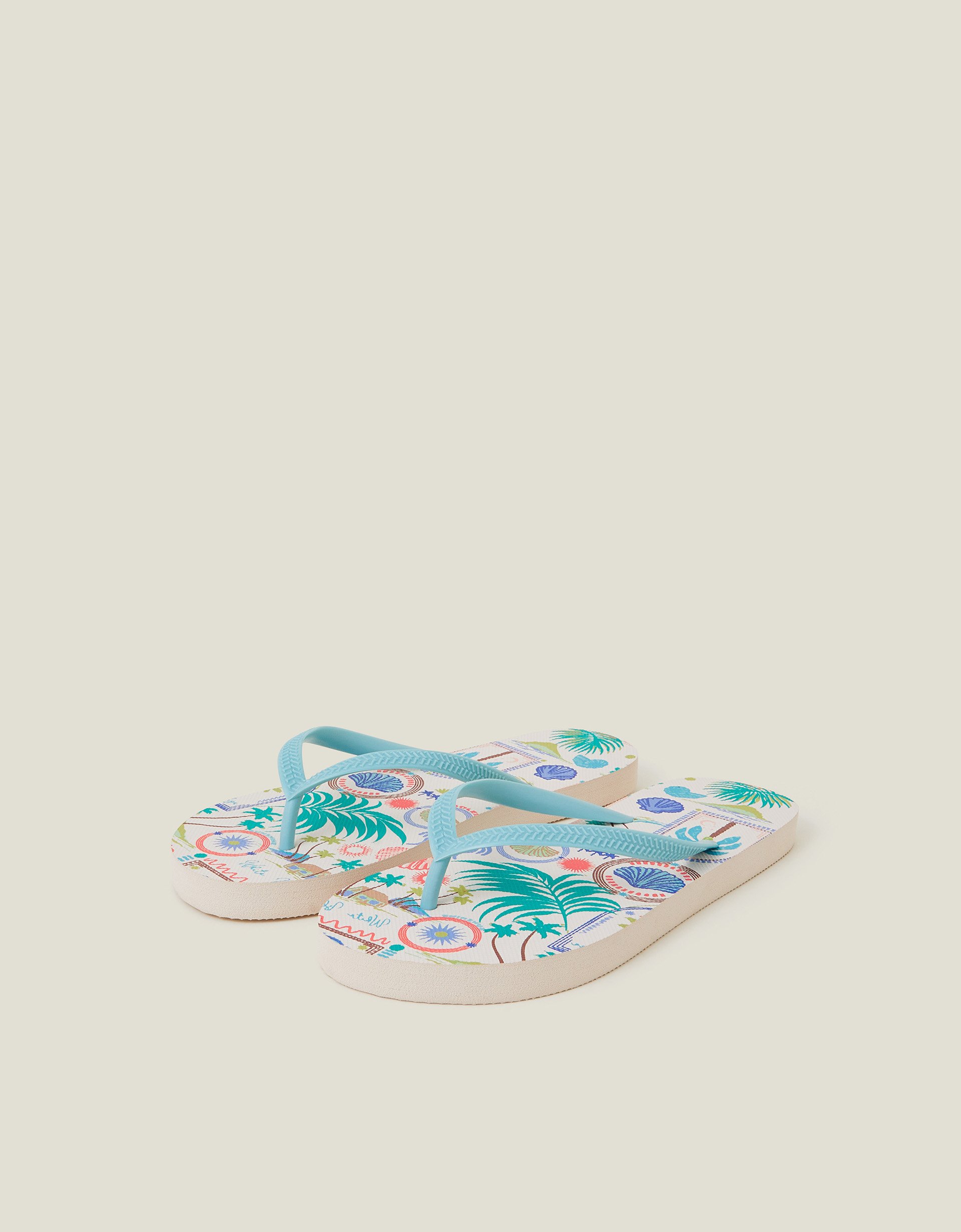 Beach Print Flip Flops Multi, Size: S - Accessorize