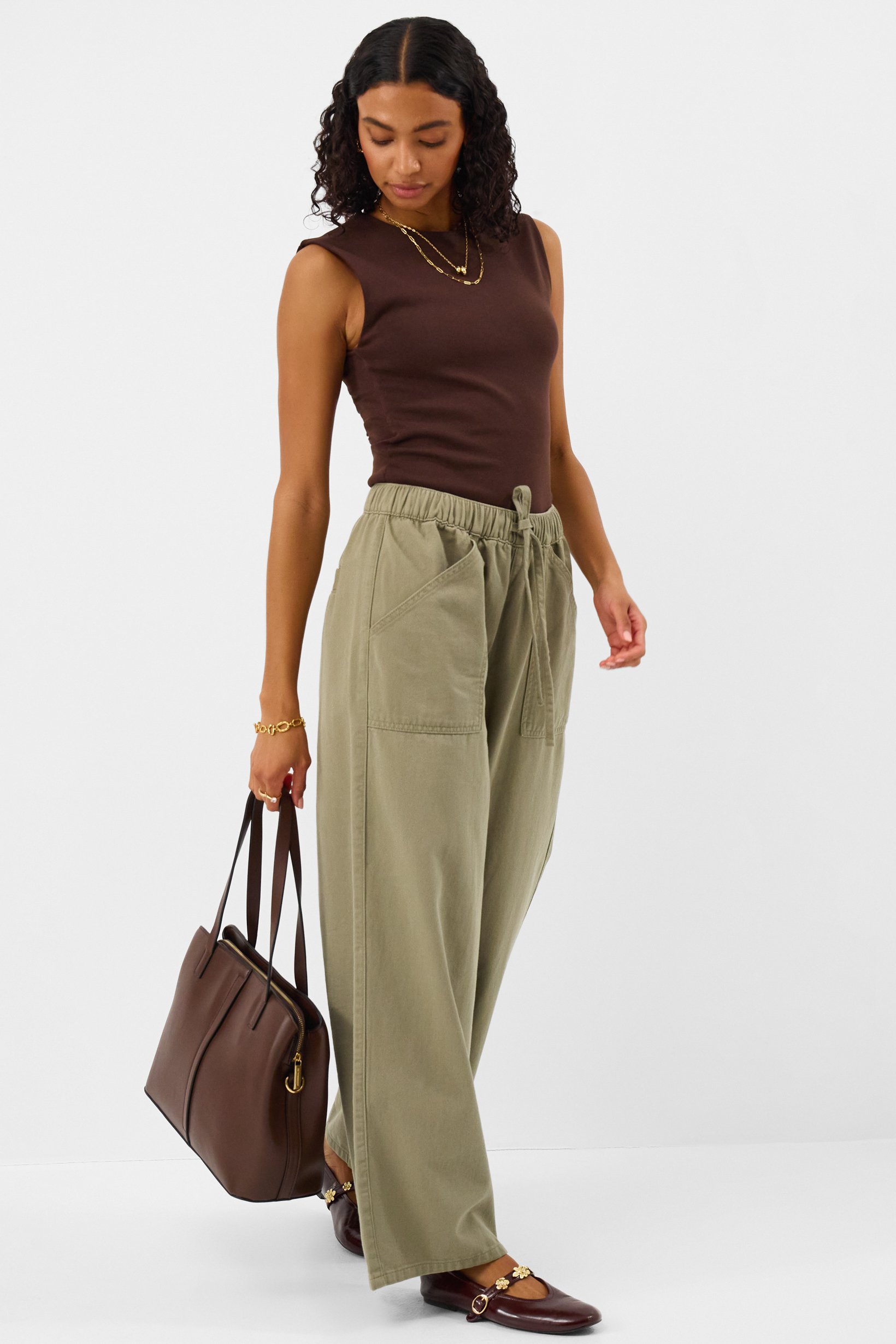 Accessorize Denim Tile Wide Leg Trousers, Green, Size: 10