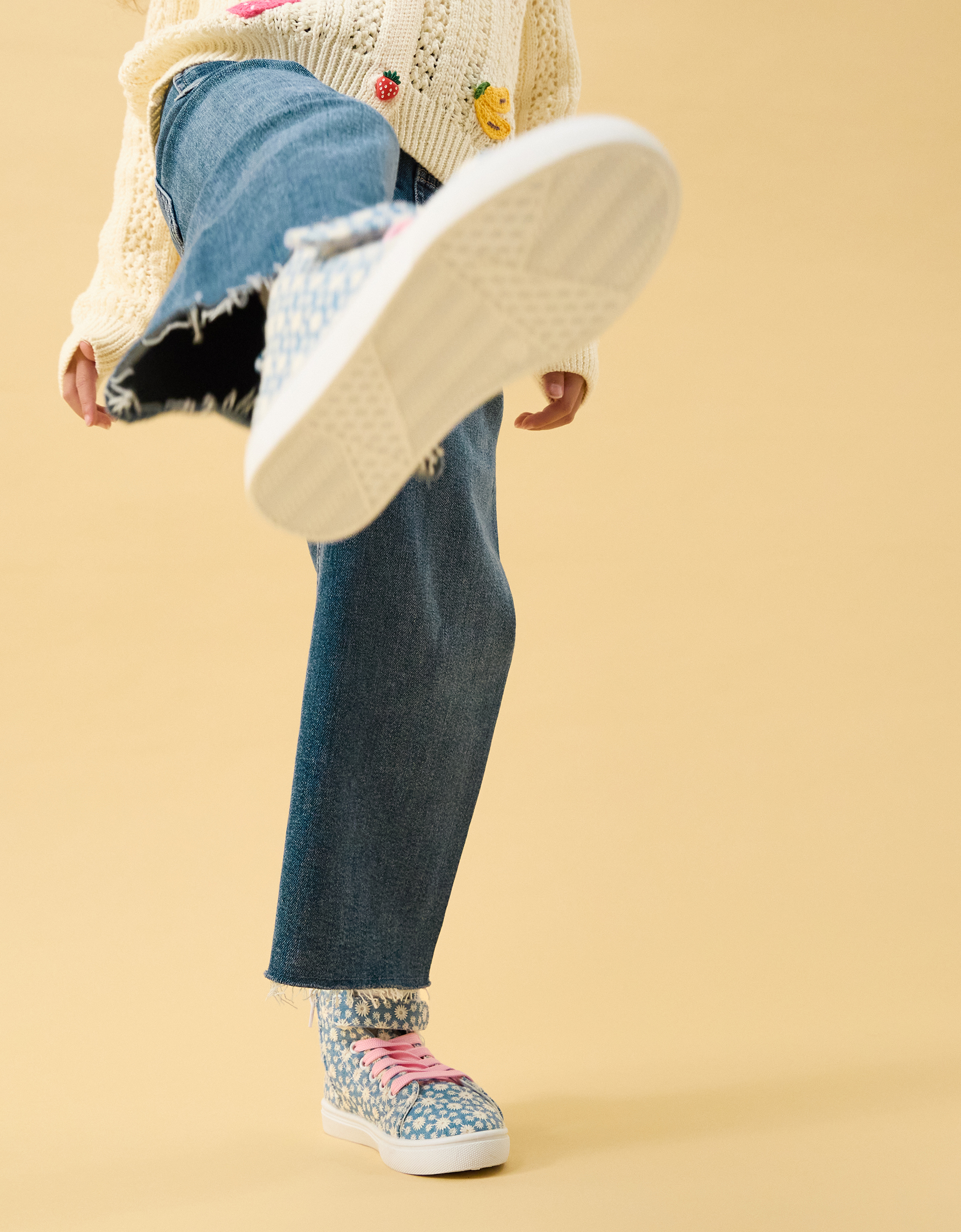 Floral Broderie High Top Trainers Blue, Size: