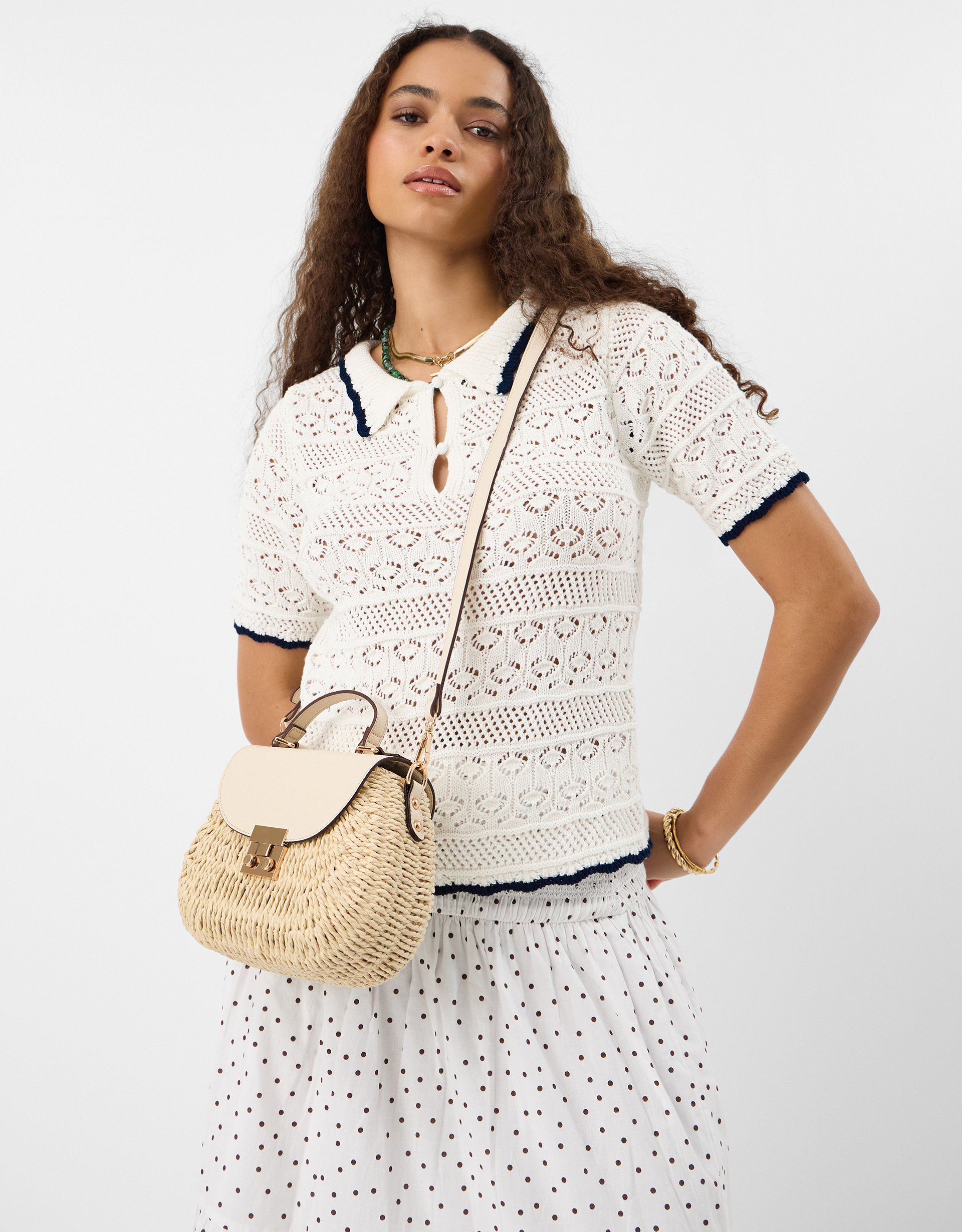 Accessorize Faux Leather Raffia Handheld Bag