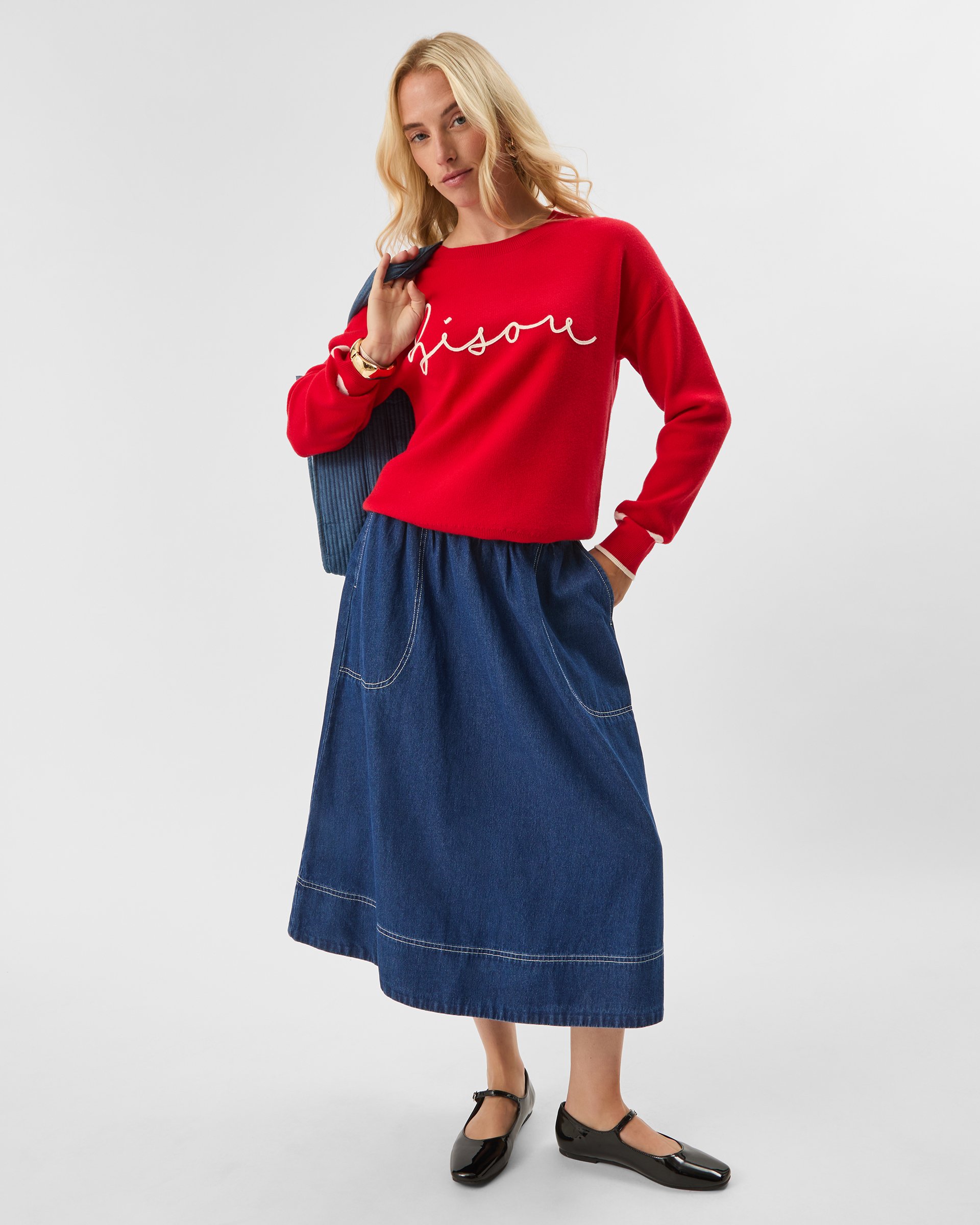 A-line Denim Midi Skirt, Size: M - Accessorize