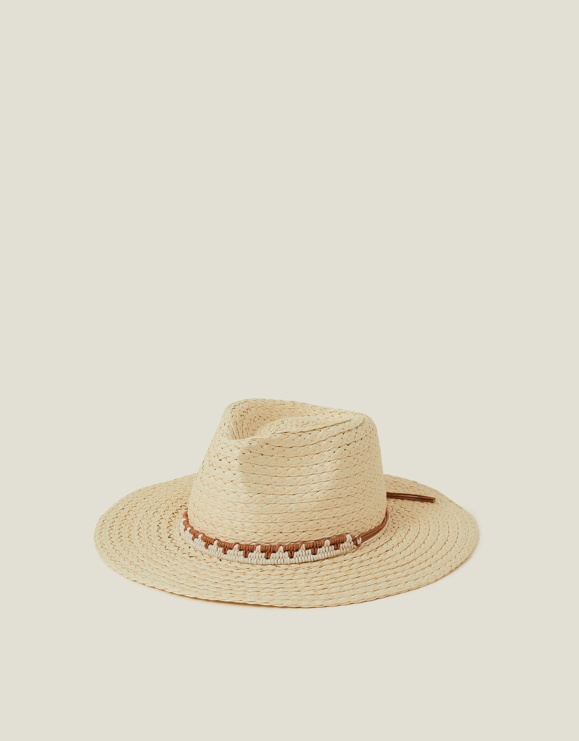 Beige & Brown Western Straw Fedora Hat, Size: 57cm, Women's - Accessorize