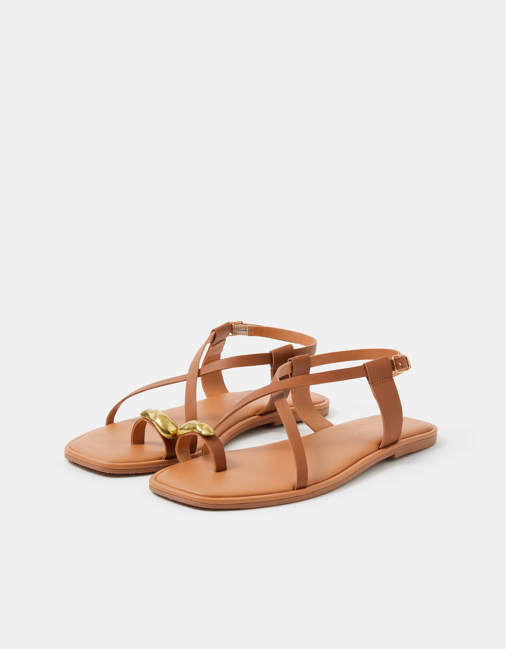 Accessorize Metal Toe Detail Strappy Sandals, Tan, Size: 39