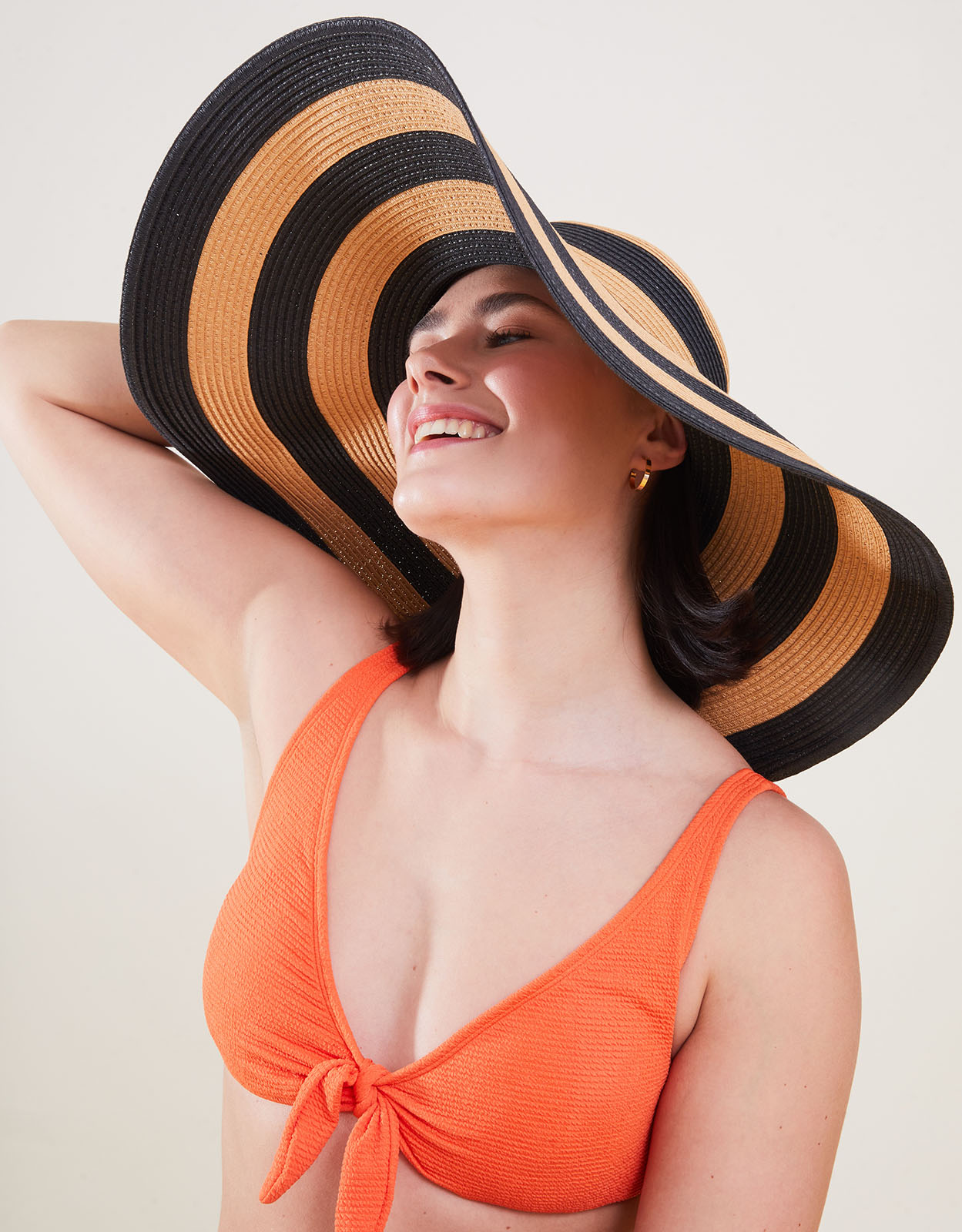 Accessorize Women's Light Brown/Black Stripe Floppy Hat, Size: One Size