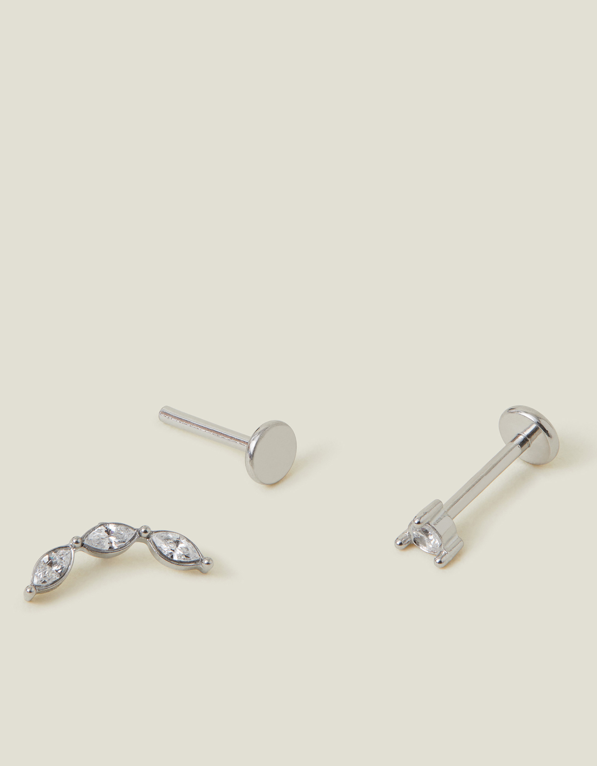 Multicolour 2-Pack Platinum-plated Surgical Steel Diamante Flatback Stud Earrings - Accessorize