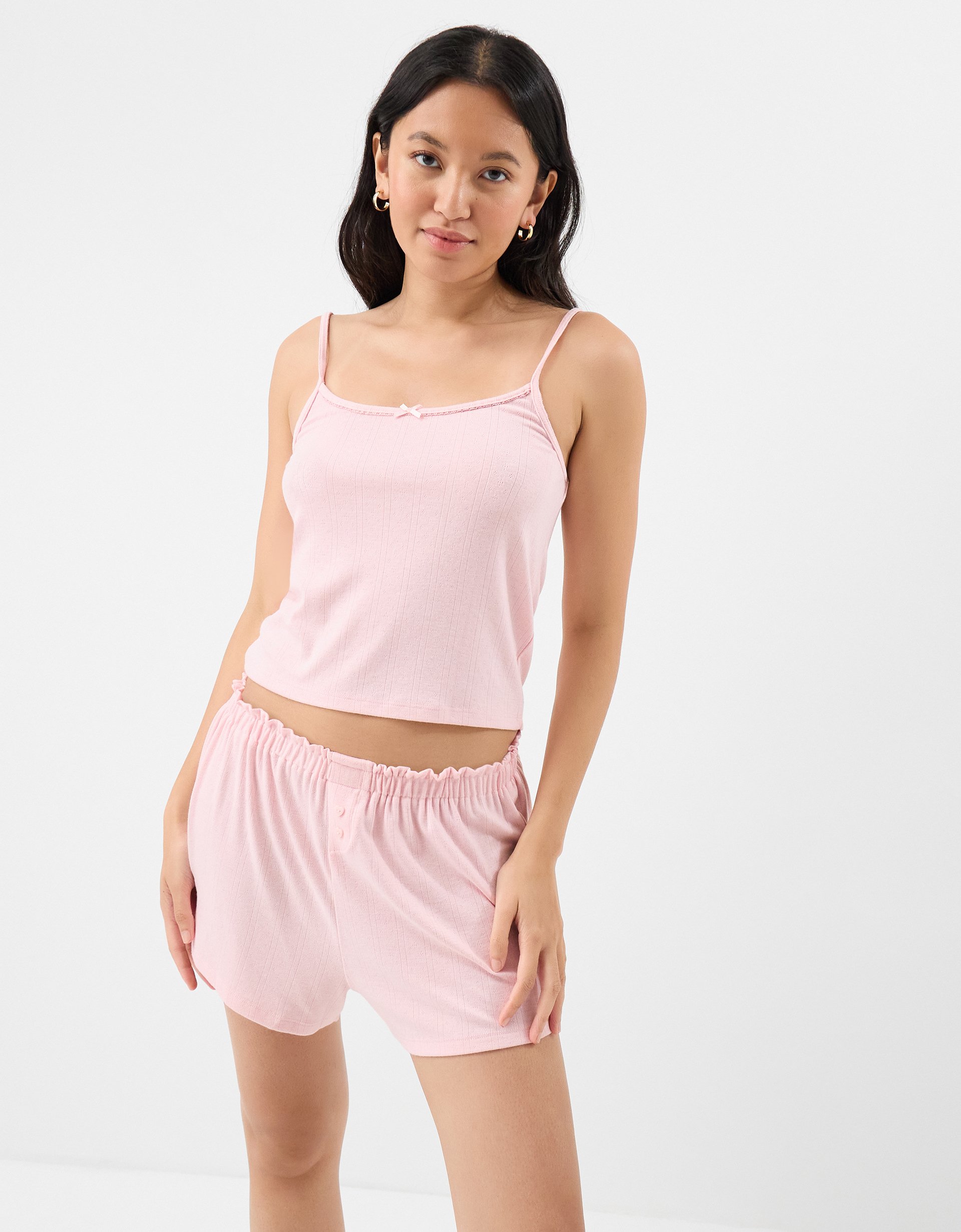 Pointelle Vest Short Pyjama Set Pink, Size: M - Accessorize