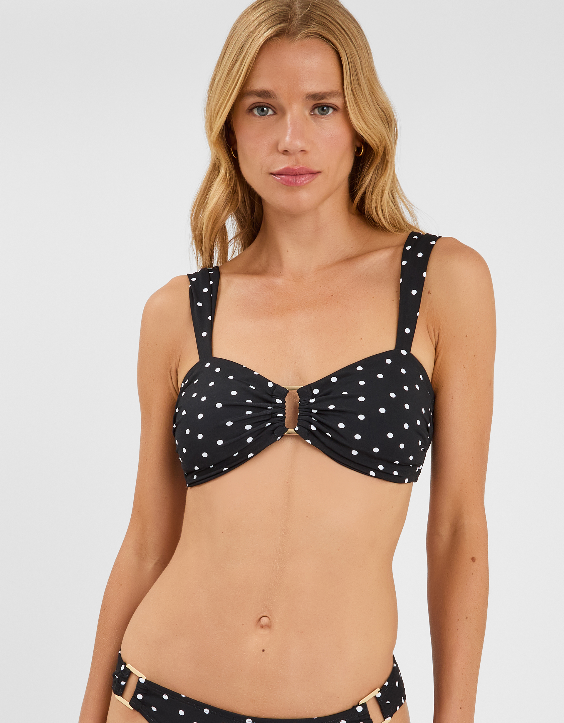 Polka Dot Bandeau Bikini Top Black, Size: 16 - Accessorize