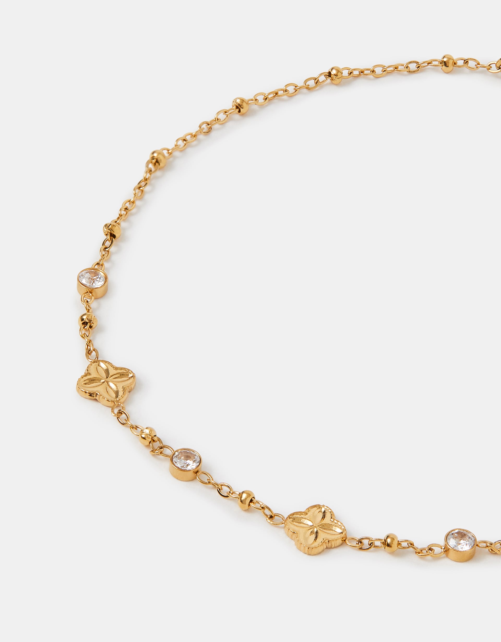 Accessorize Stainless Steel Clover Station Anklet, Tan