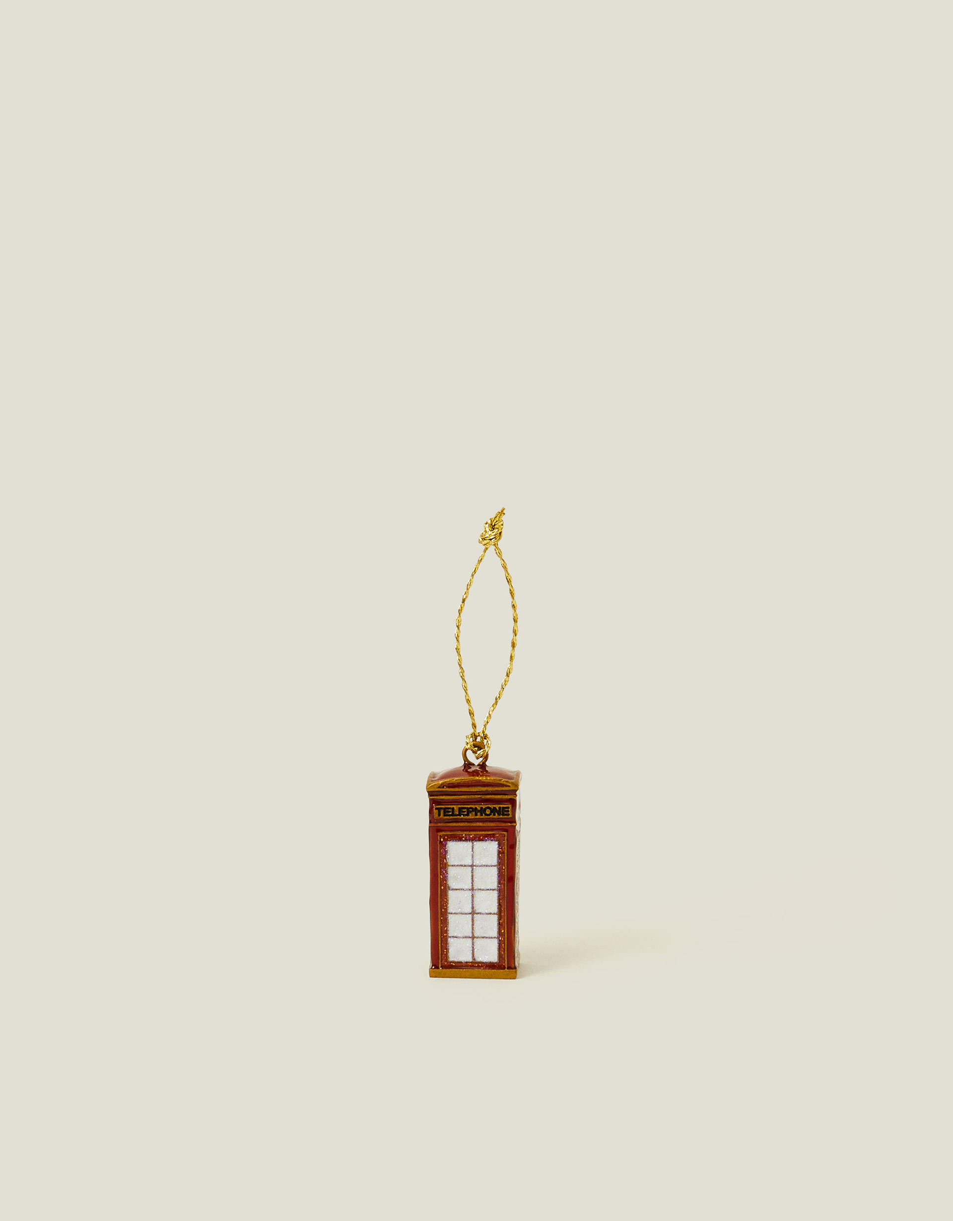 Red and Gold Enamel London Telephone Box Hanging Decoration, Size: 66x25cm - Accessorize