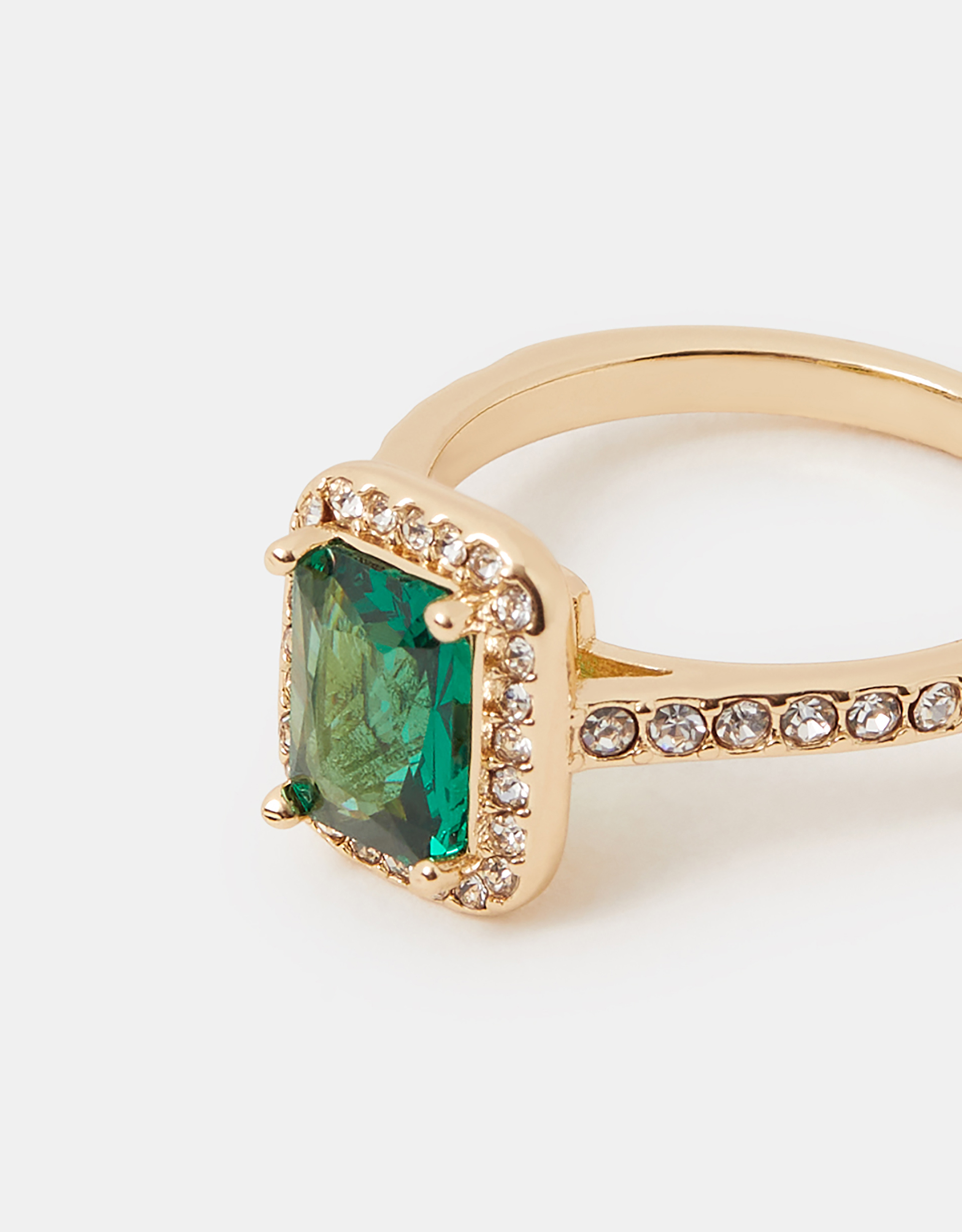 Square Cubic Zirconia Halo Ring Gold, Size: S - Accessorize