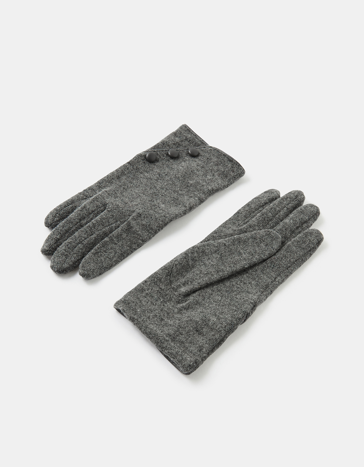 Accessorize Women's Grey Wool Button Detail Gloves, Size: M / L