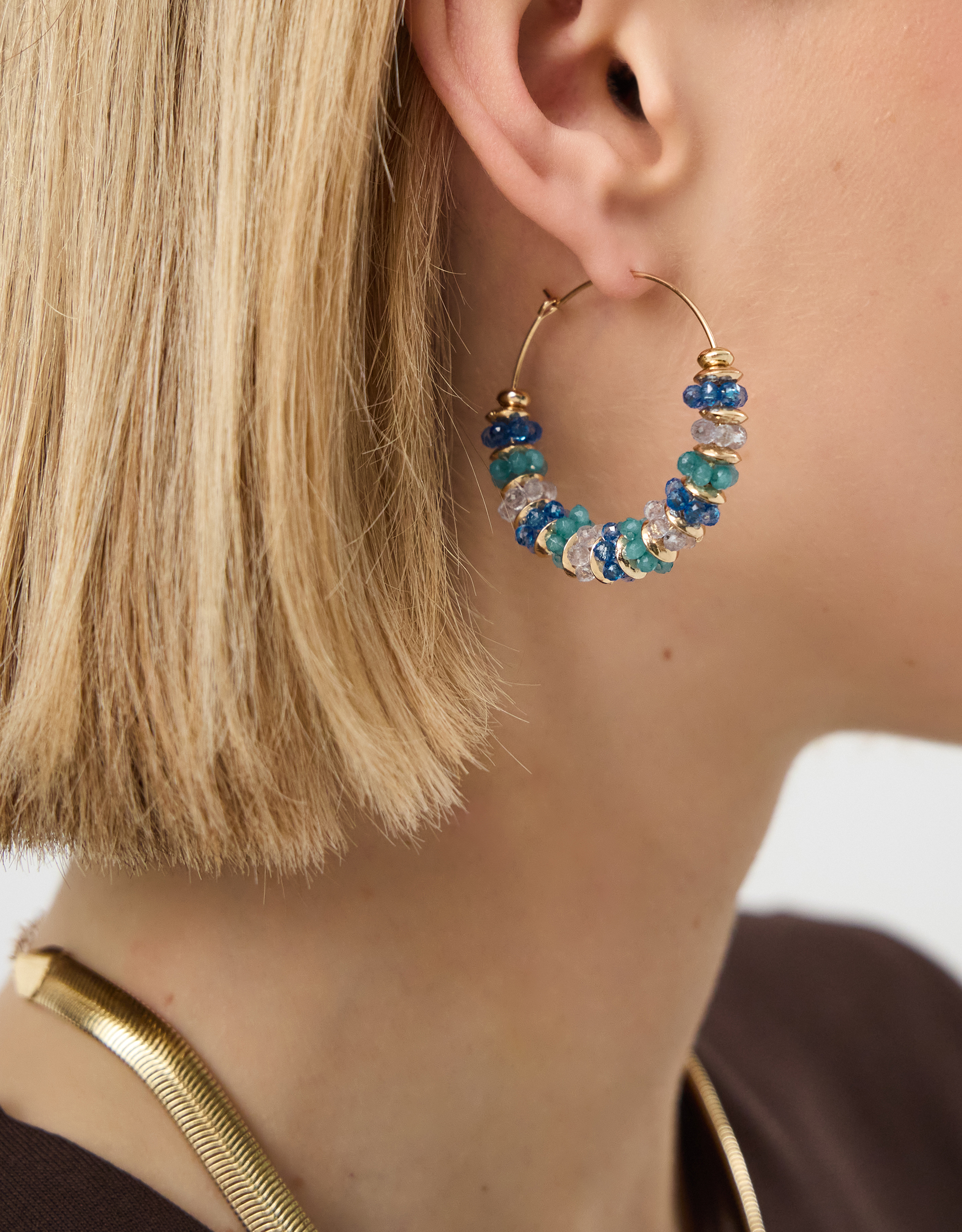 Accessorize Large Beaded Hoop Earrings, Gold