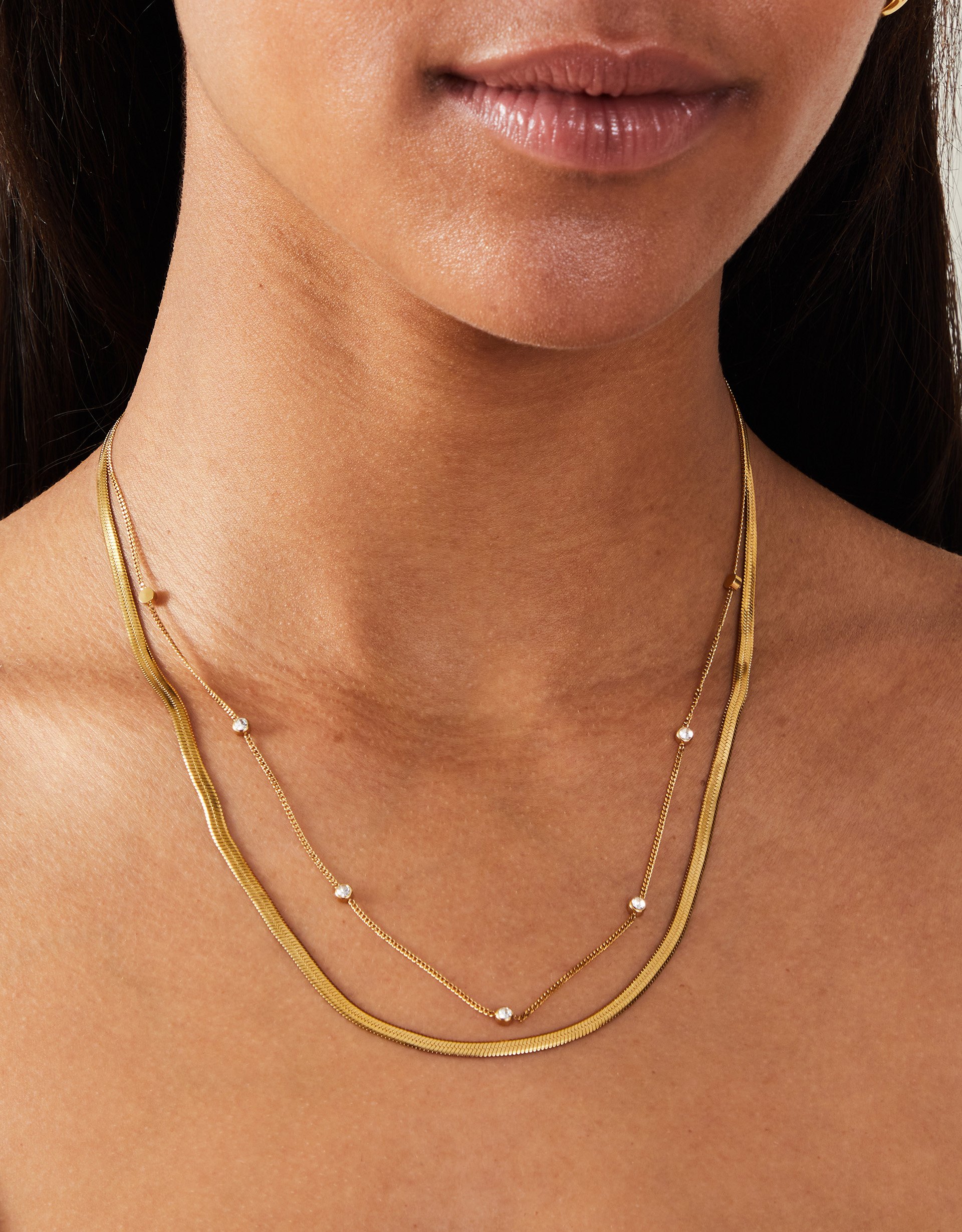 14ct Gold-plated Layered Diamante Omega Chain Necklace - Accessorize