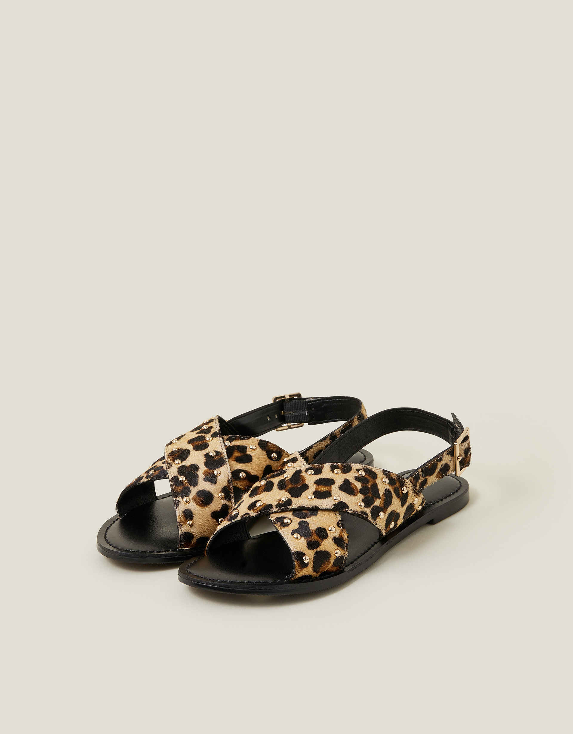 Leopard Print Cross Strap Leather Sandals Size: 39 - Accessorize