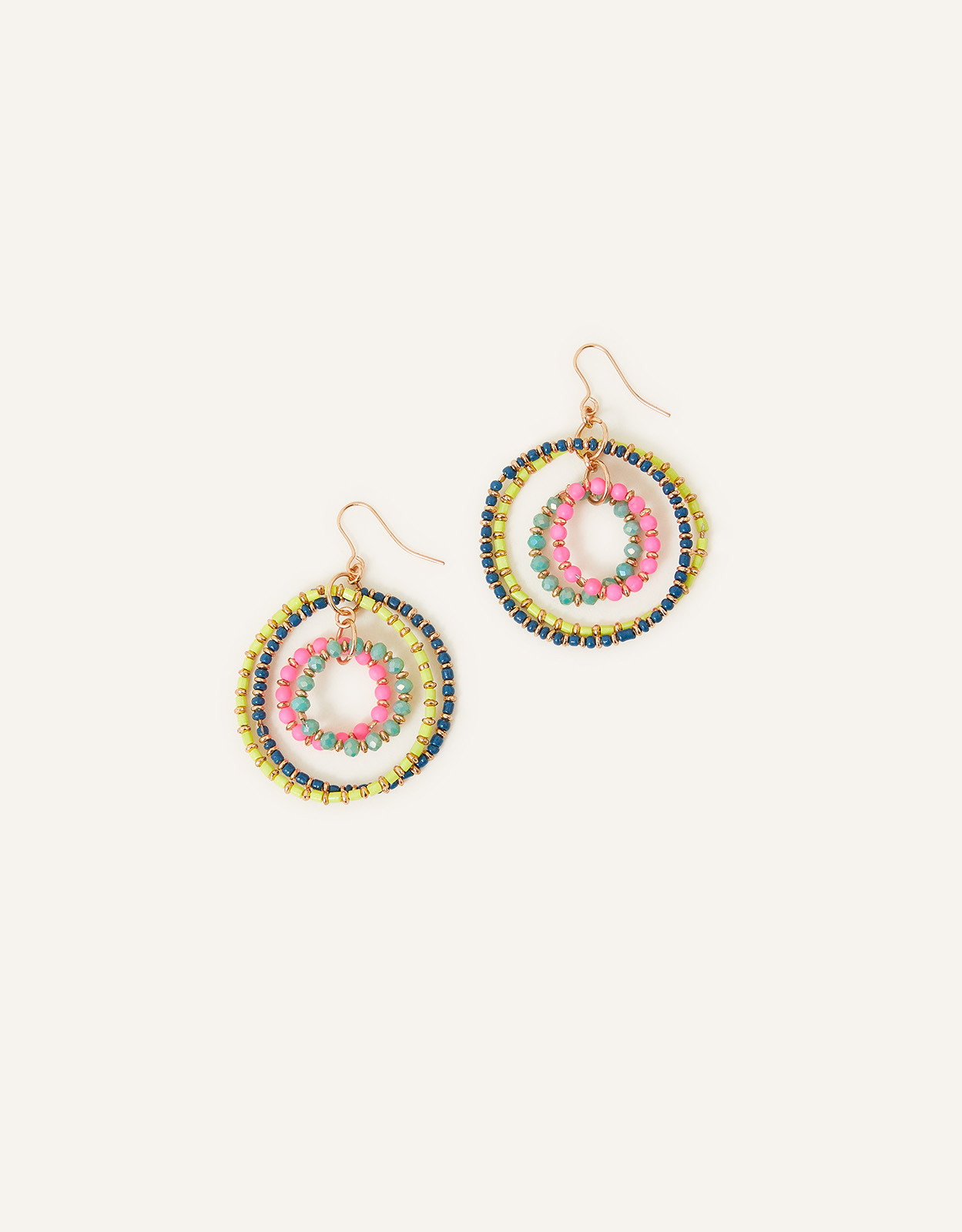 Accessorize Women's Gold, Pink and Green Beaded Hoop Earrings, Size: 5cm