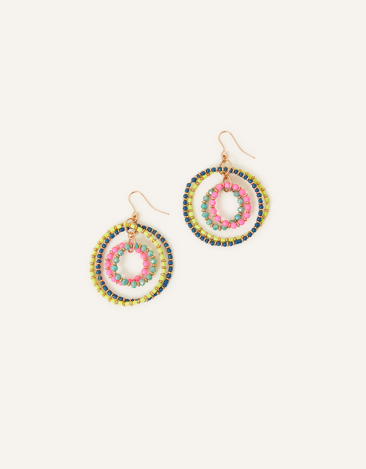 Accessorize Women's Gold, Pink and Green Beaded Hoop Earrings, Size: 5cm
