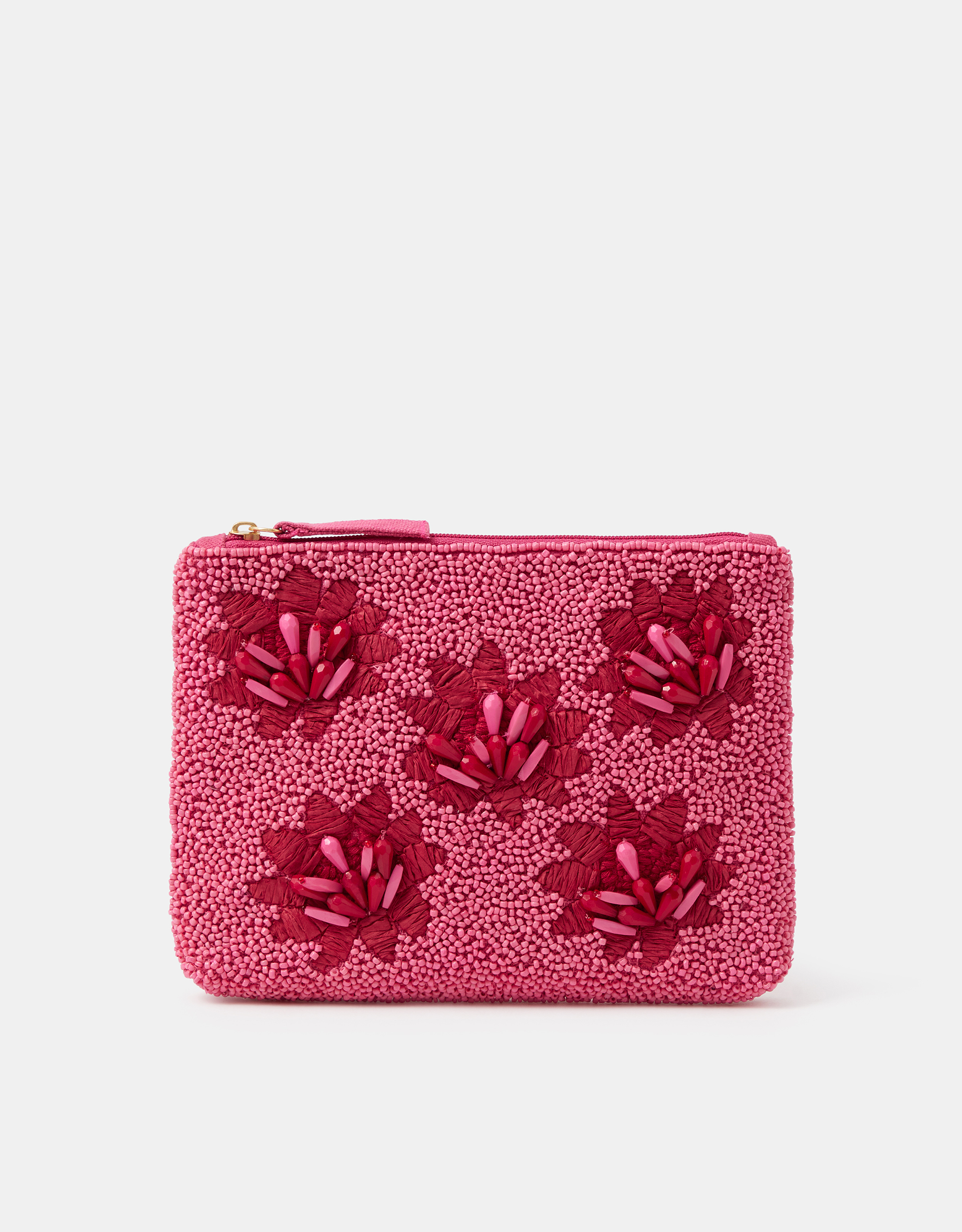 Accessorize Floral Beaded Pouch, Tan