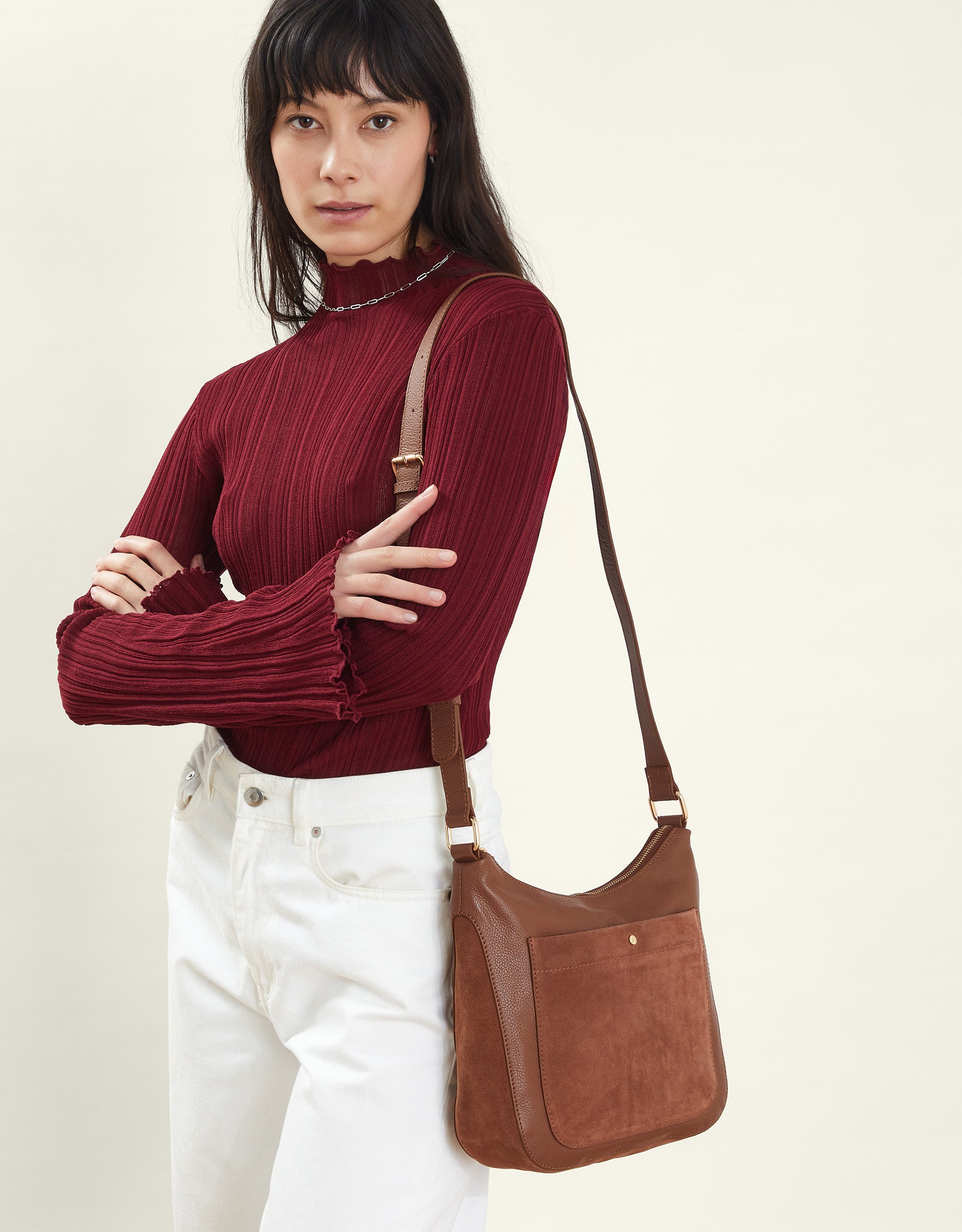 Tan Leather Messenger Crossbody Bag, Size: 26cm, Women's - Accessorize