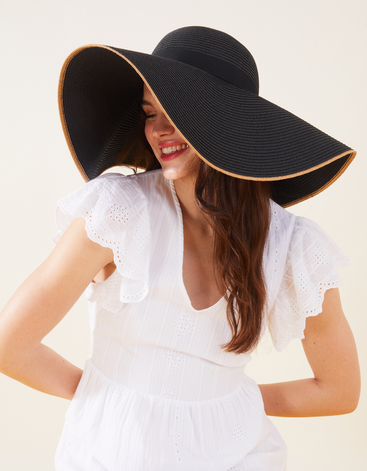 Accessorize Women's Black Contrast Trim Floppy Oversized Hat, Size: One Size