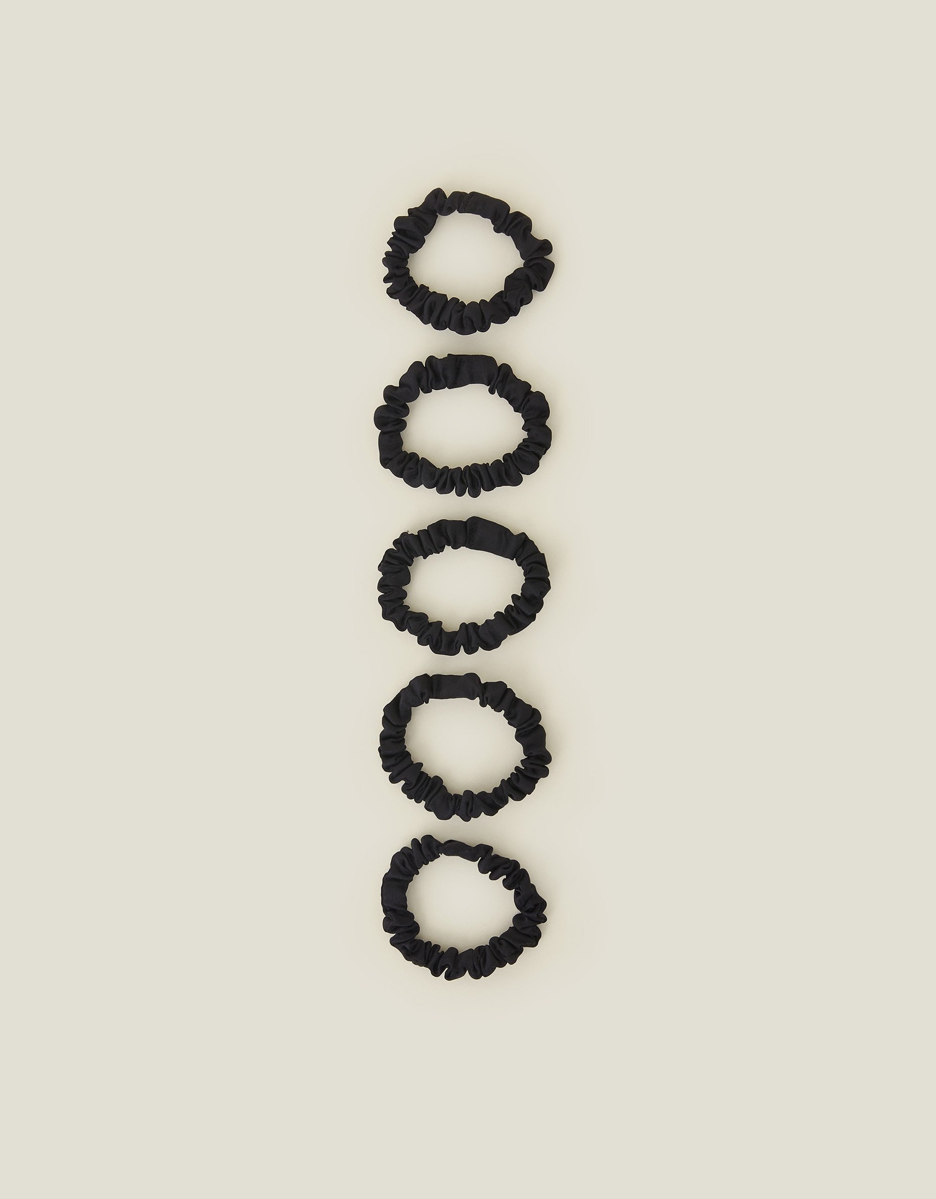 Black Pack of 5 Skinny Satin Scrunchies, Size: 6cm, Women's - Accessorize