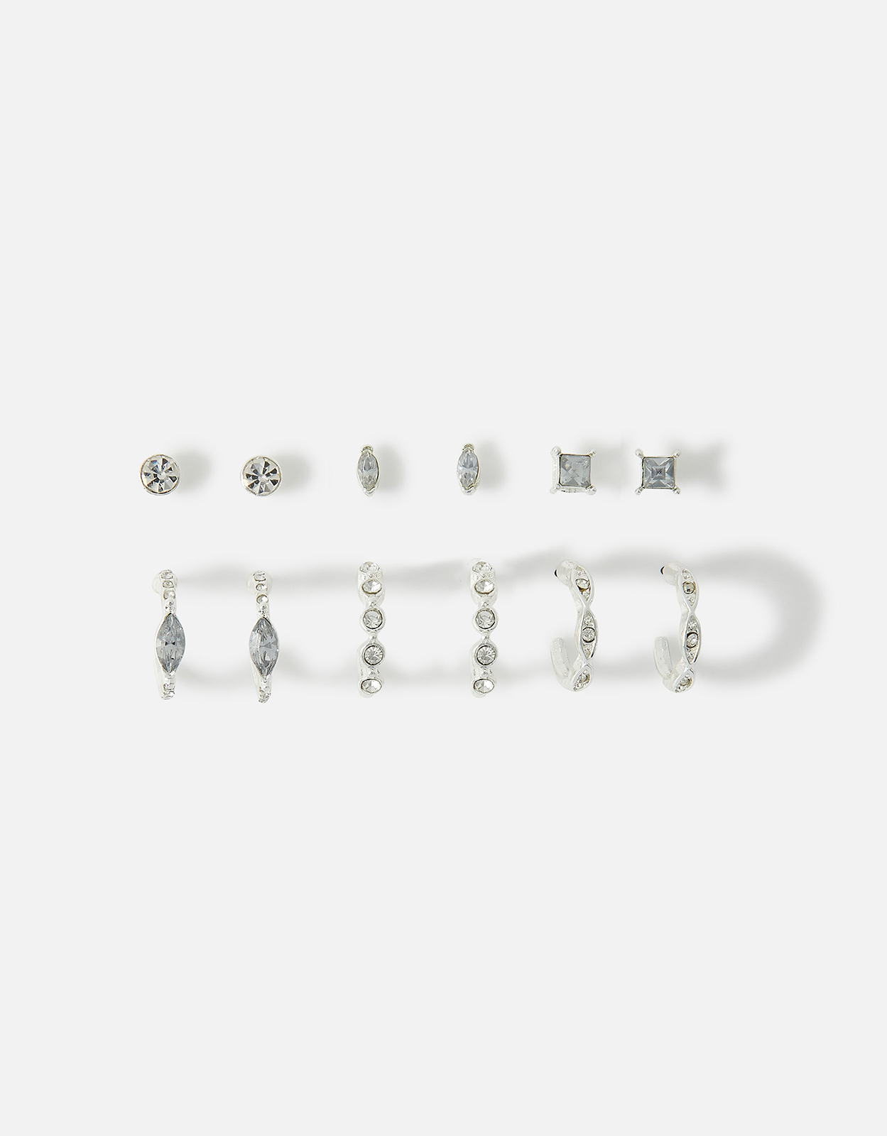 Accessorize Women's Silver Crystal Hoop and Stud Set 6 Pack, Size: 2cm