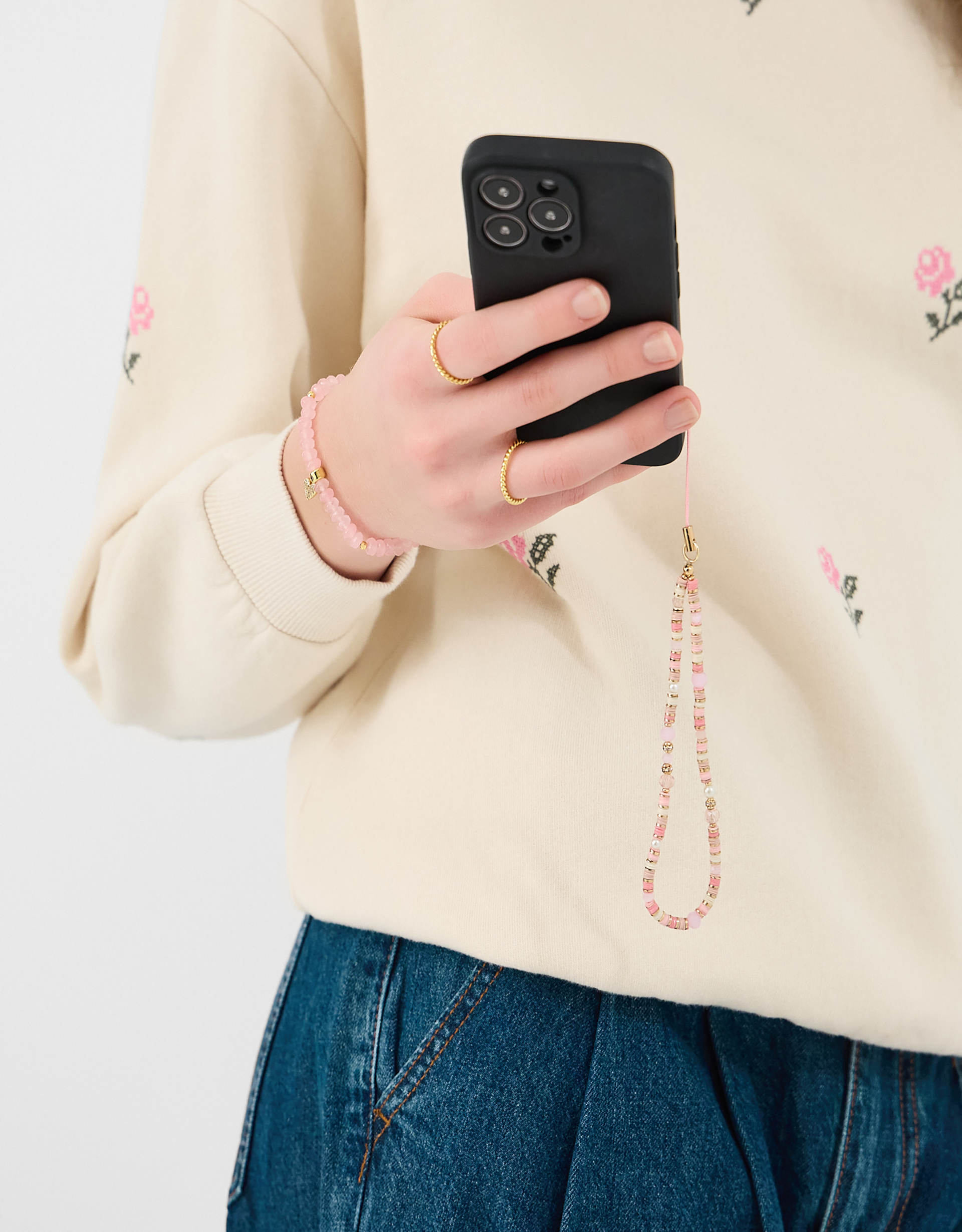 Accessorize Beaded Wrist Phone Strap, Pink