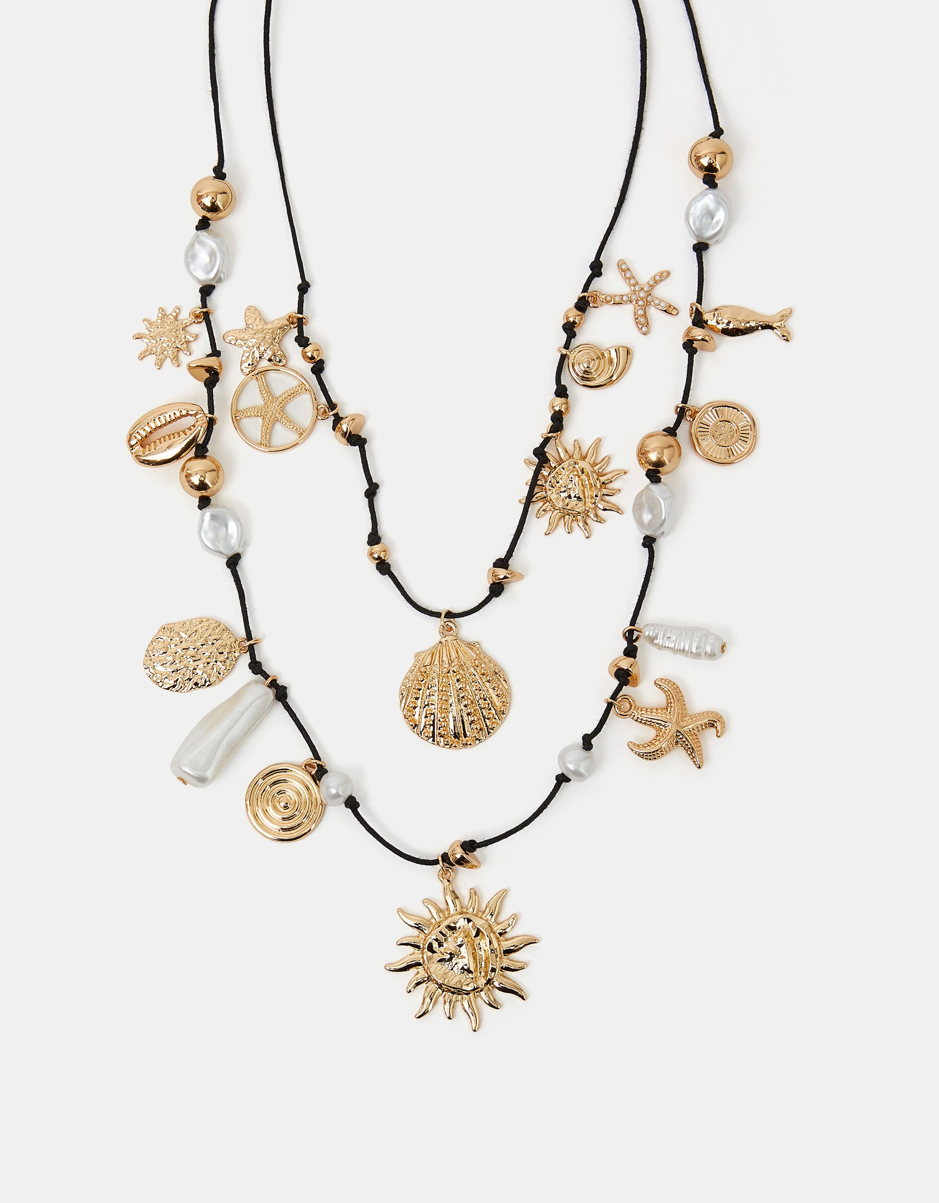 Black Sea Charm Layered Cord Necklace Gold - Accessorize