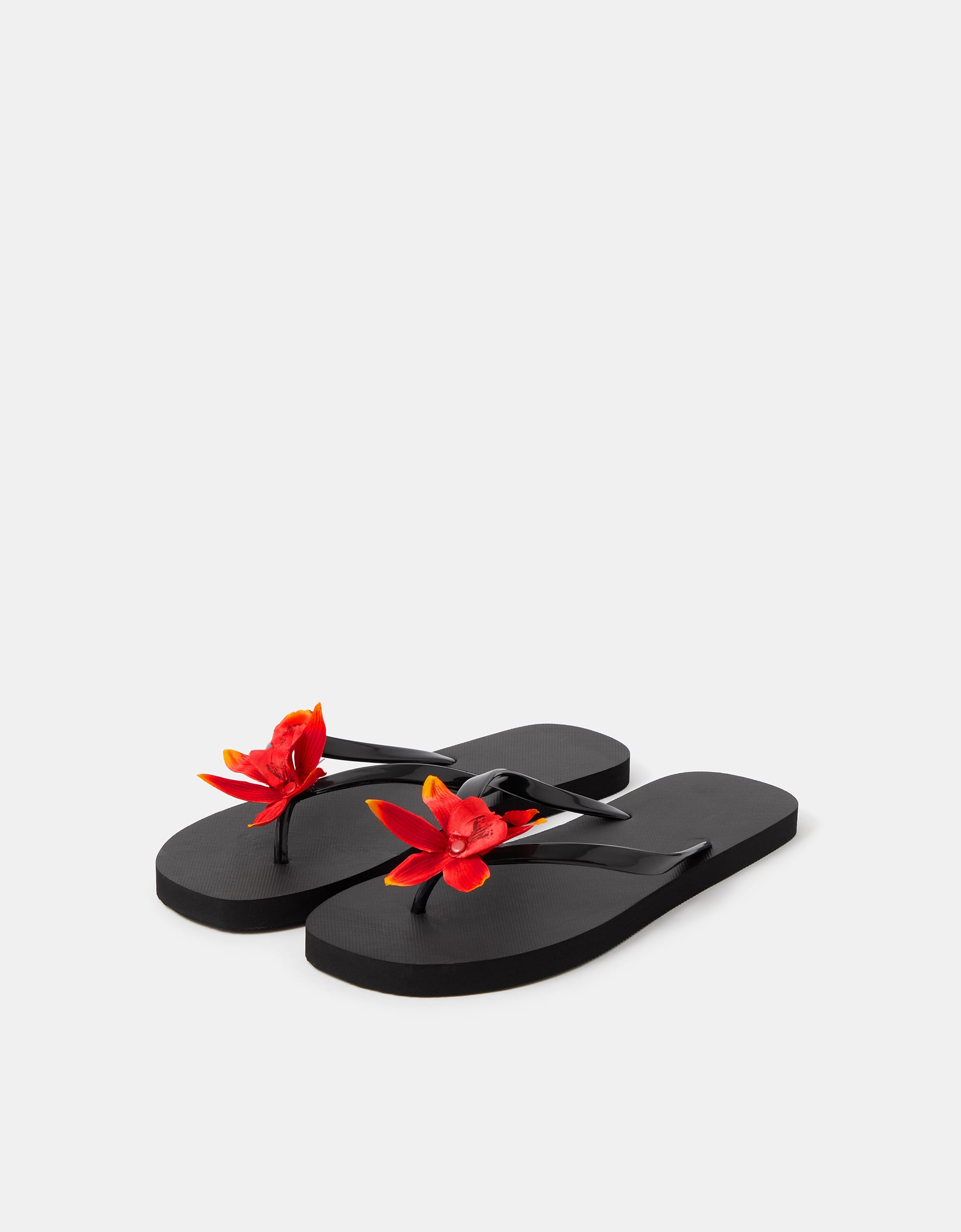 Accessorize Tropical Flower Flip Flops, Black, Size: M