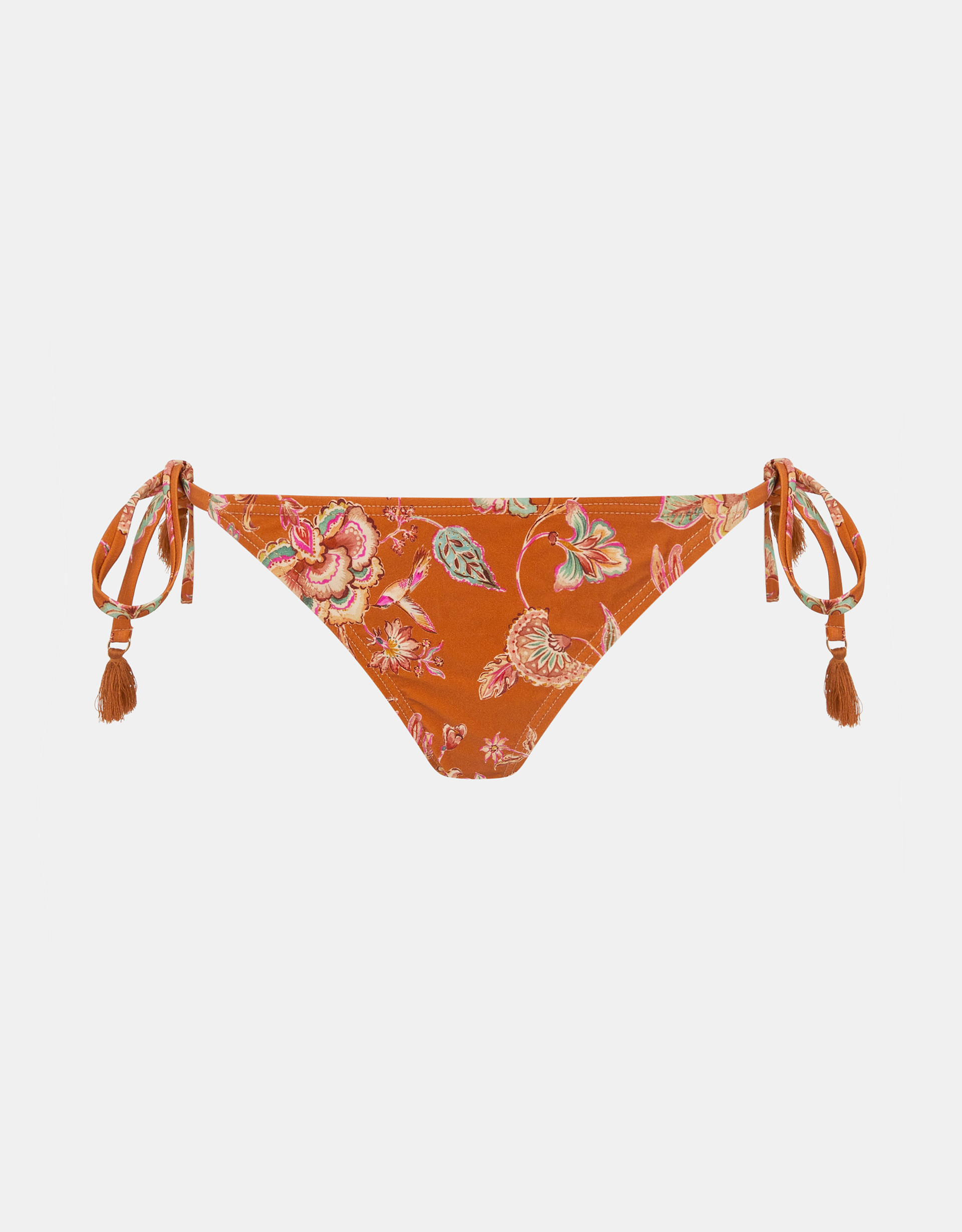 Accessorize Lace Floral Print Tie Side Bikini Bottoms, Orange, Size: 12