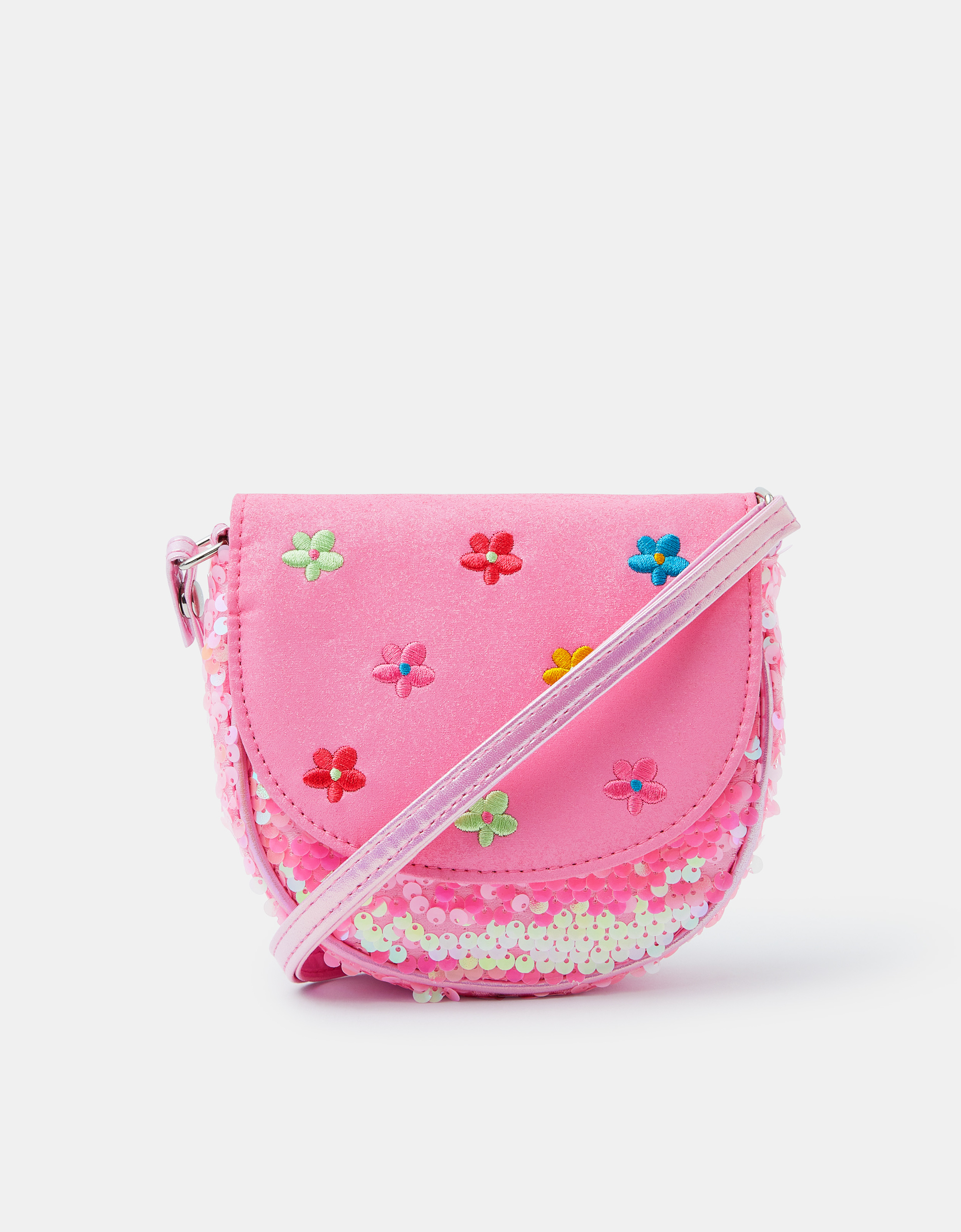 Floral Embroidered Sequin Bag Pink & Blue, Size: 14cm - Accessorize Handbag