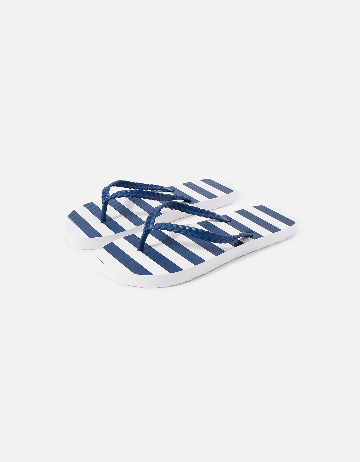 Accessorize Navy/White Stripe Flip Flops, Size: L