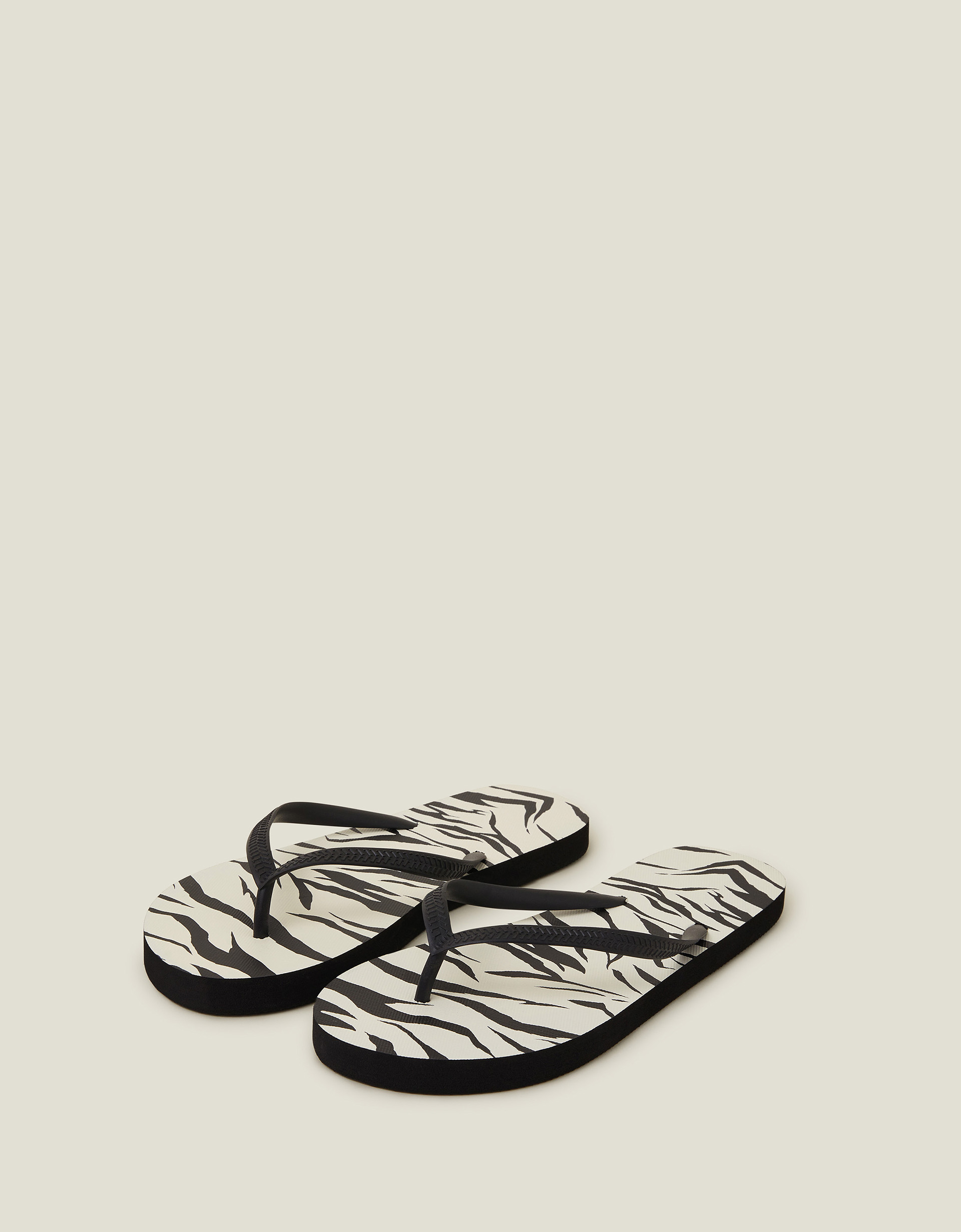 Black and White Classic Zebra Print Pvc Flip Flops, Size: L, Women's - Accessorize