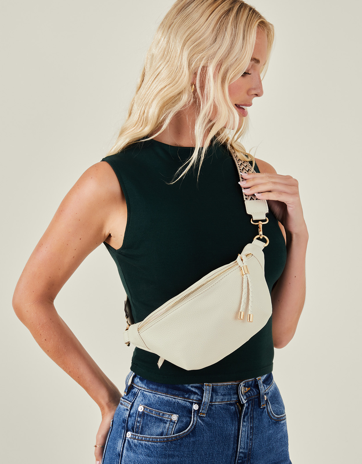 Cream Pu Sling Bum Bag, Size: 13x26cm, Women's - Accessorize
