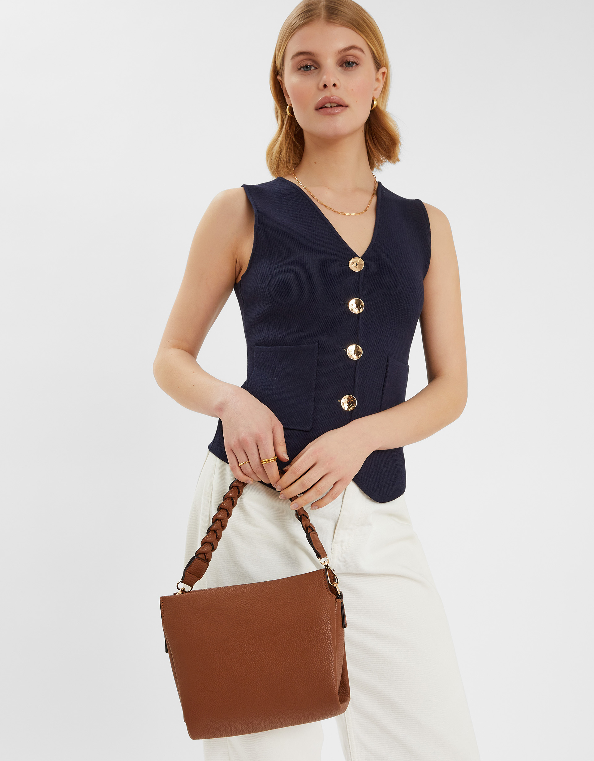 Braid Strap Faux Leather Cross-body Bag Tan - Accessorize
