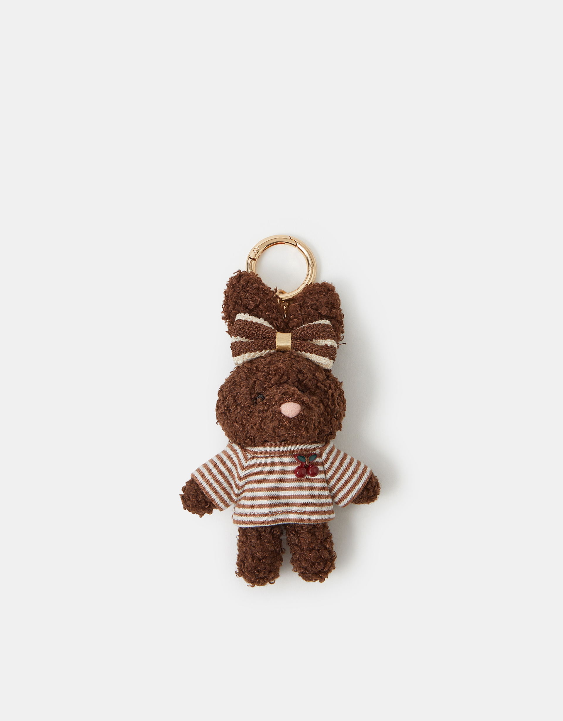 Accessorize Striped Rabbit Bag Charm, Brown