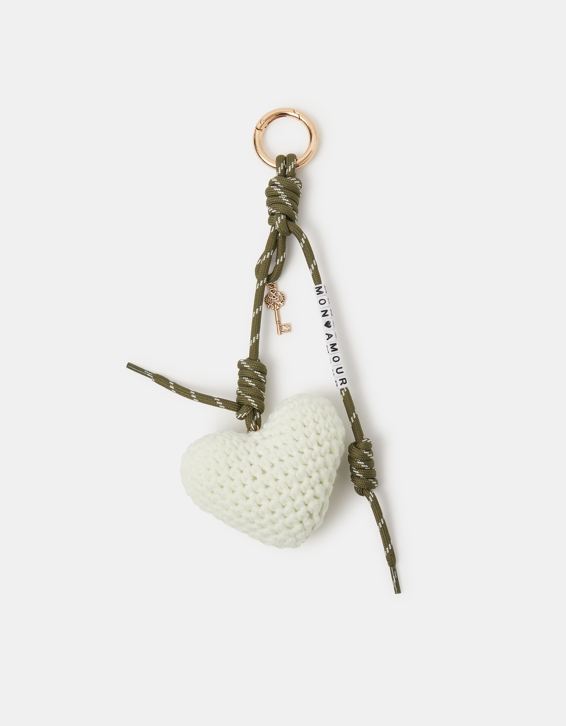 Khaki Macrame Heart Cord Bag Charm - Accessorize
