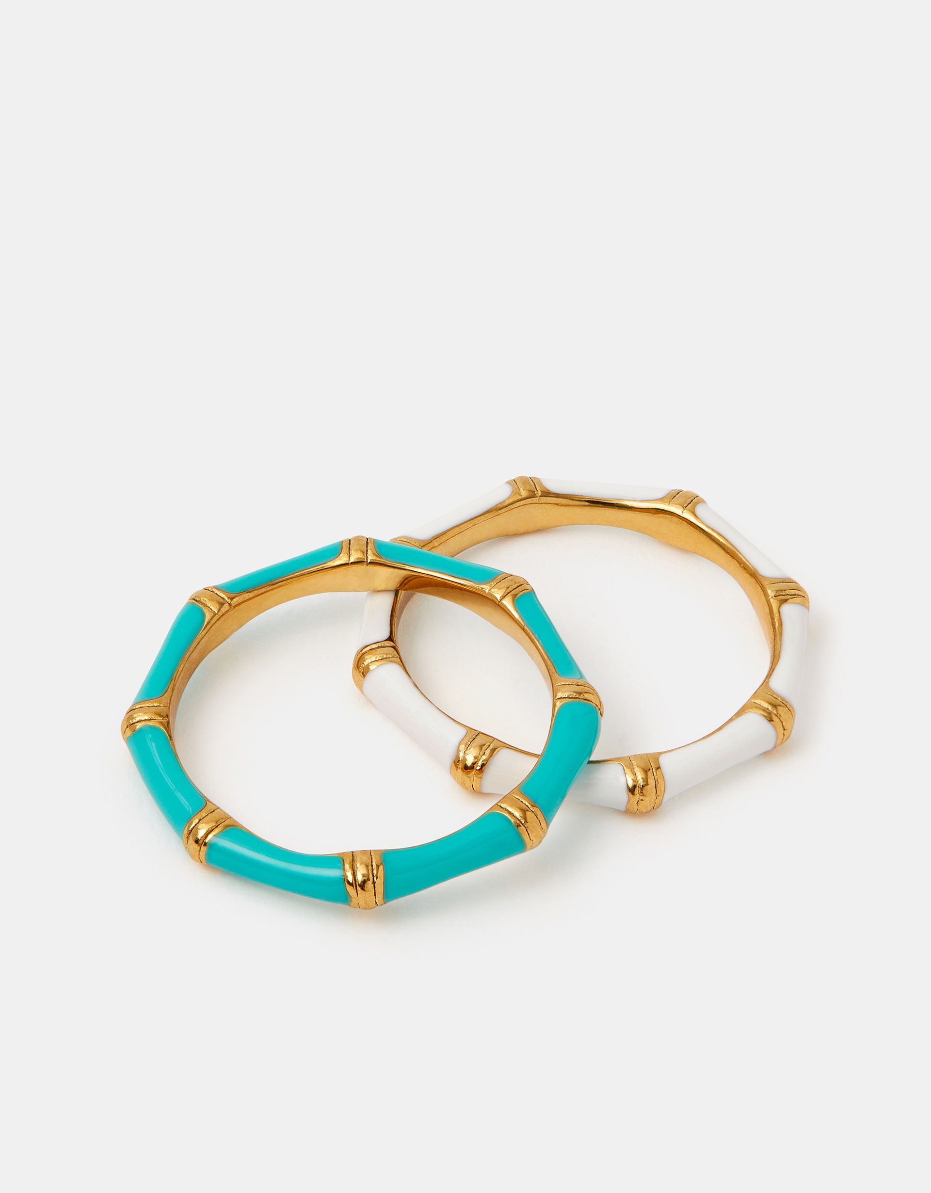 2-Pack Stainless Steel Enamel Rings Gold, Size: M - Accessorize