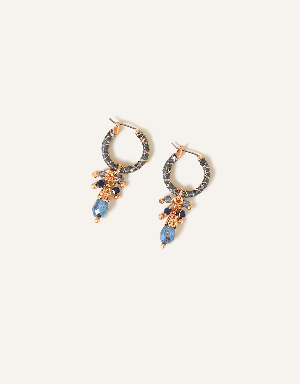 Accessorize Women's Gold and Blue Brass Beaded Wrapped Hoop Earrings, Size: One Size
