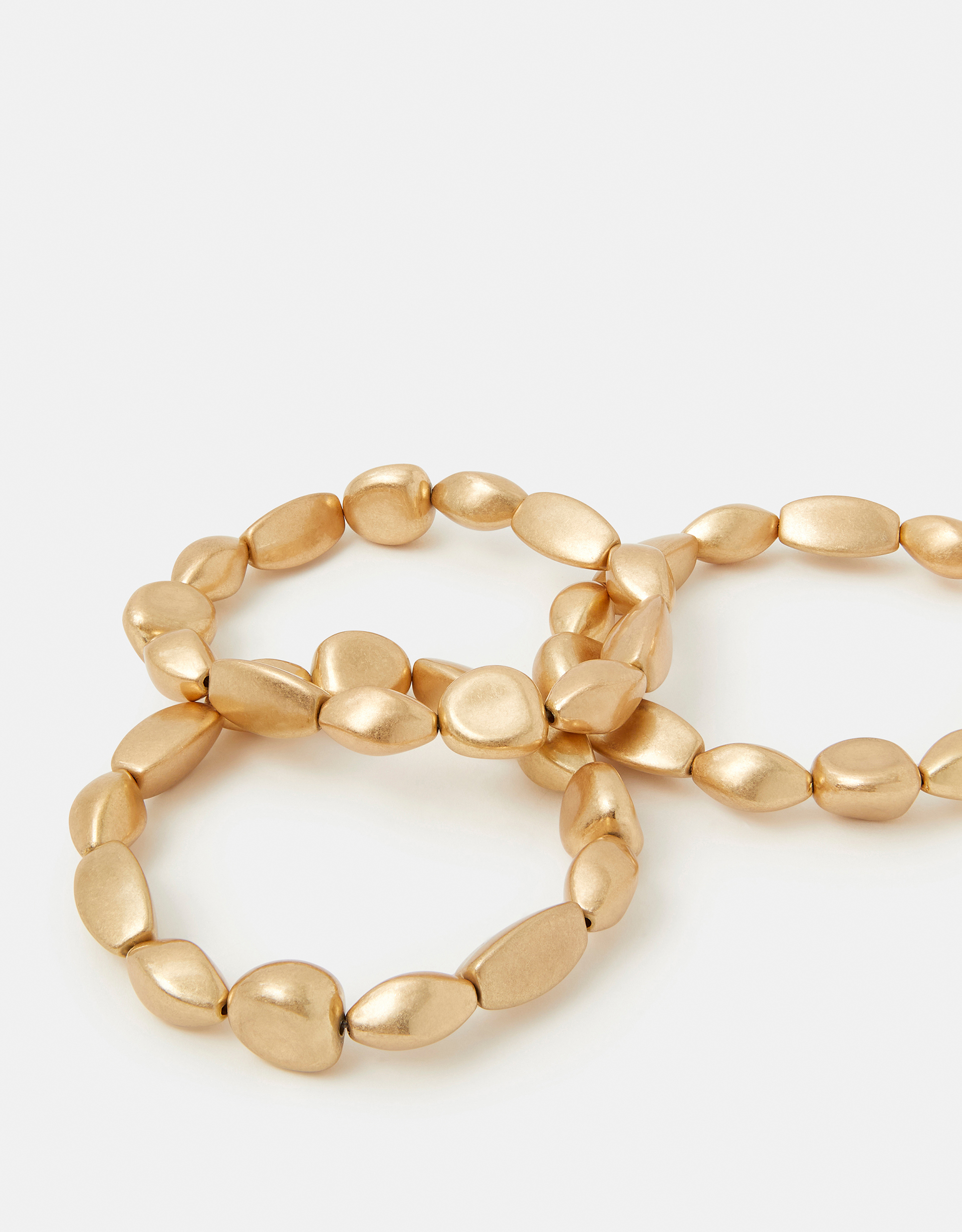Gold 3-Pack Brushed Pebble Stretch Bracelets - Accessorize