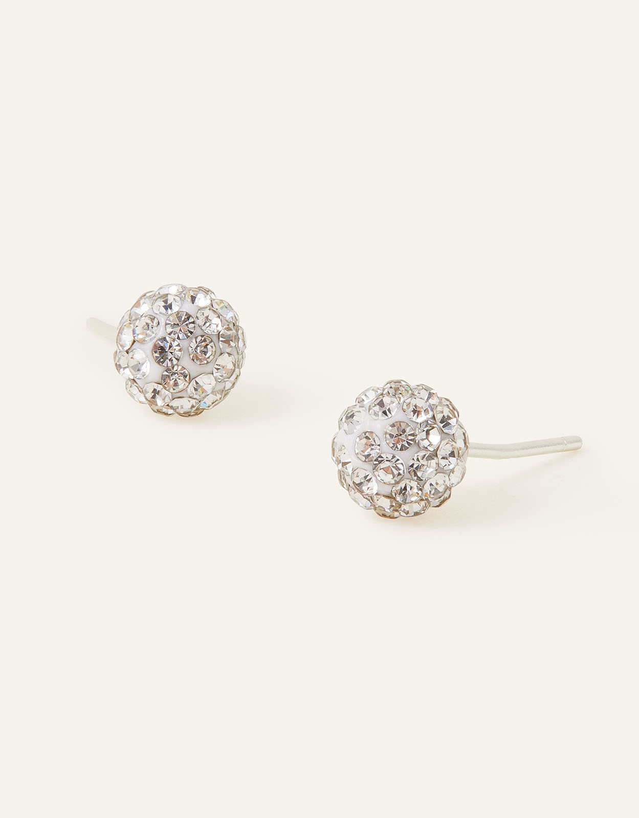 Accessorize Women's Glass Sterling Silver Pave Ball Stud Earrings, Size: 1cm