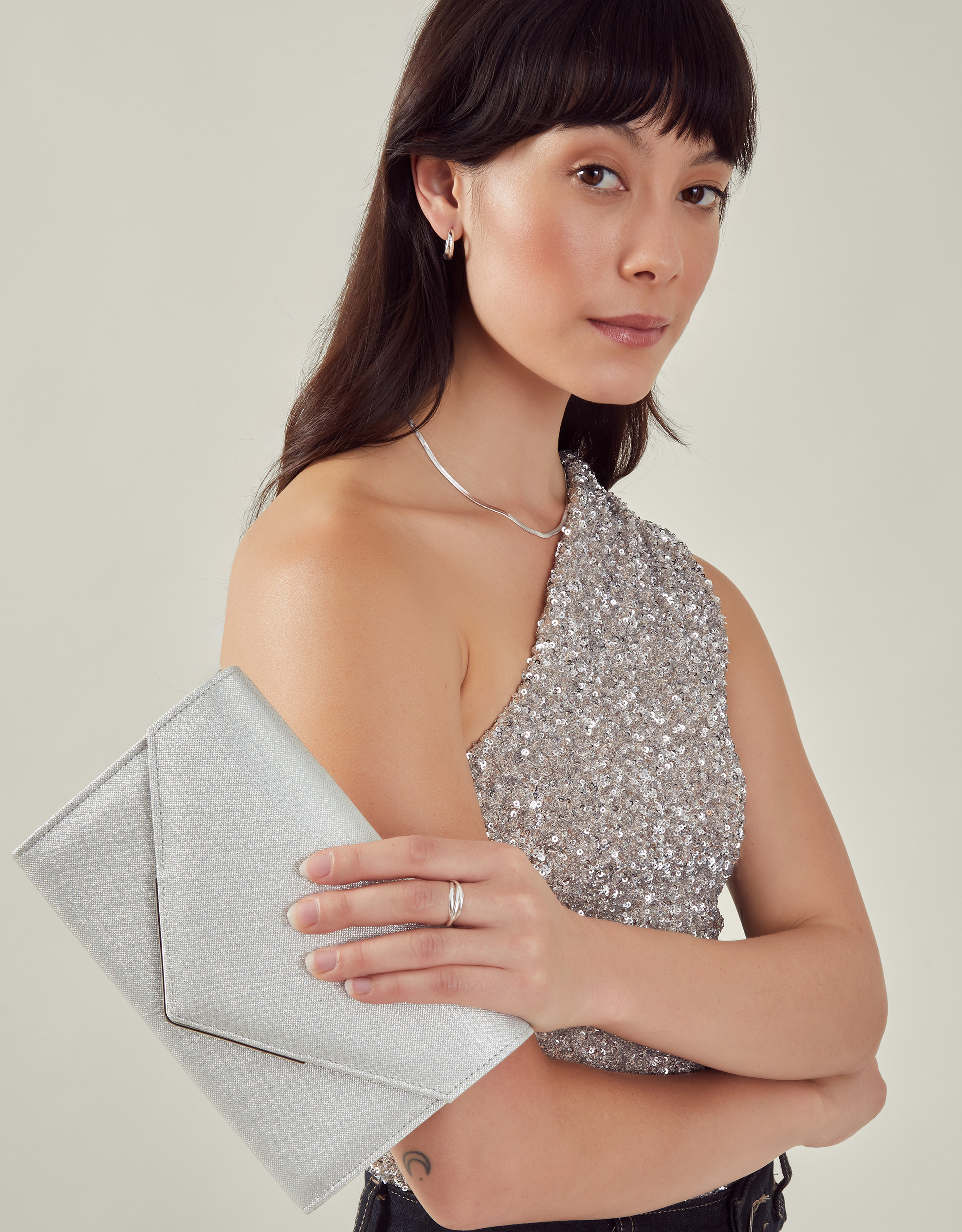 Metallic Envelope Clutch Bag Silver, Women's - Accessorize